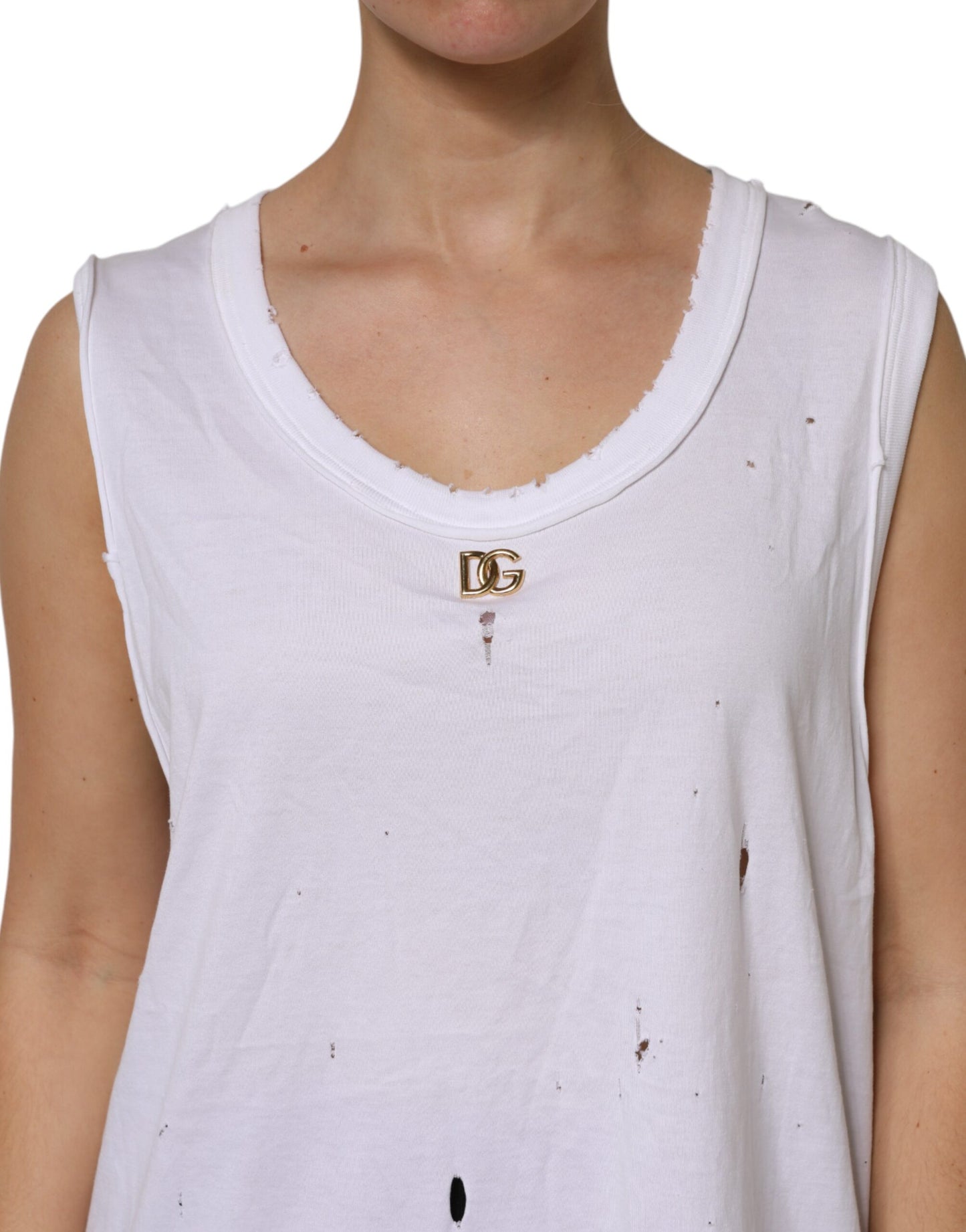 Camiseta sin mangas de algodón blanco con cuello redondo