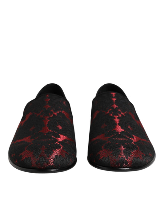 Mocasines sin cordones de jacquard rojo y negro