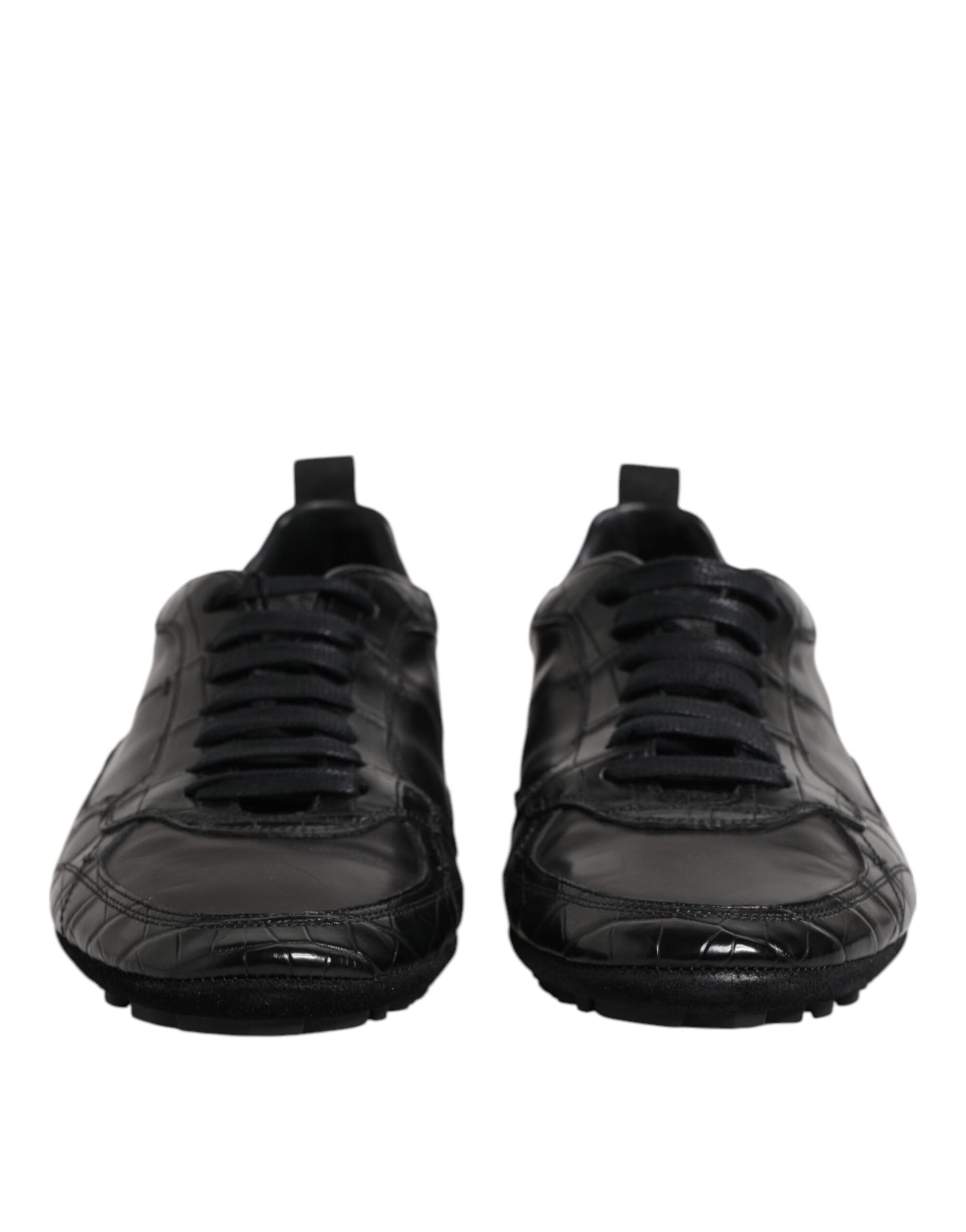 Baskets basses en cuir exotique noir