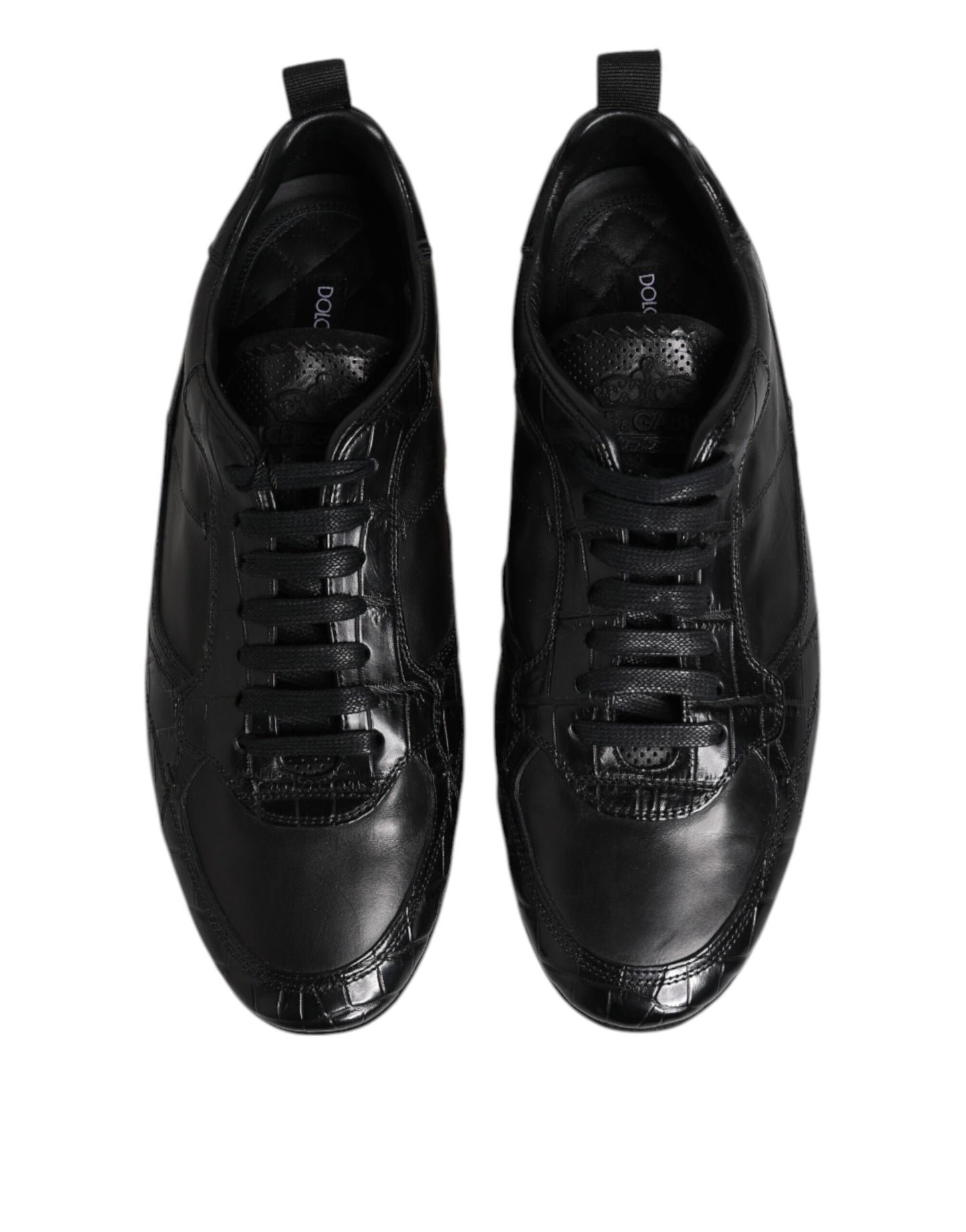 Baskets basses en cuir exotique noir