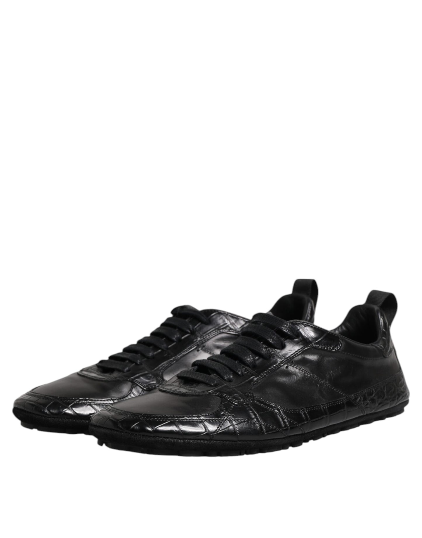 Baskets basses en cuir exotique noir
