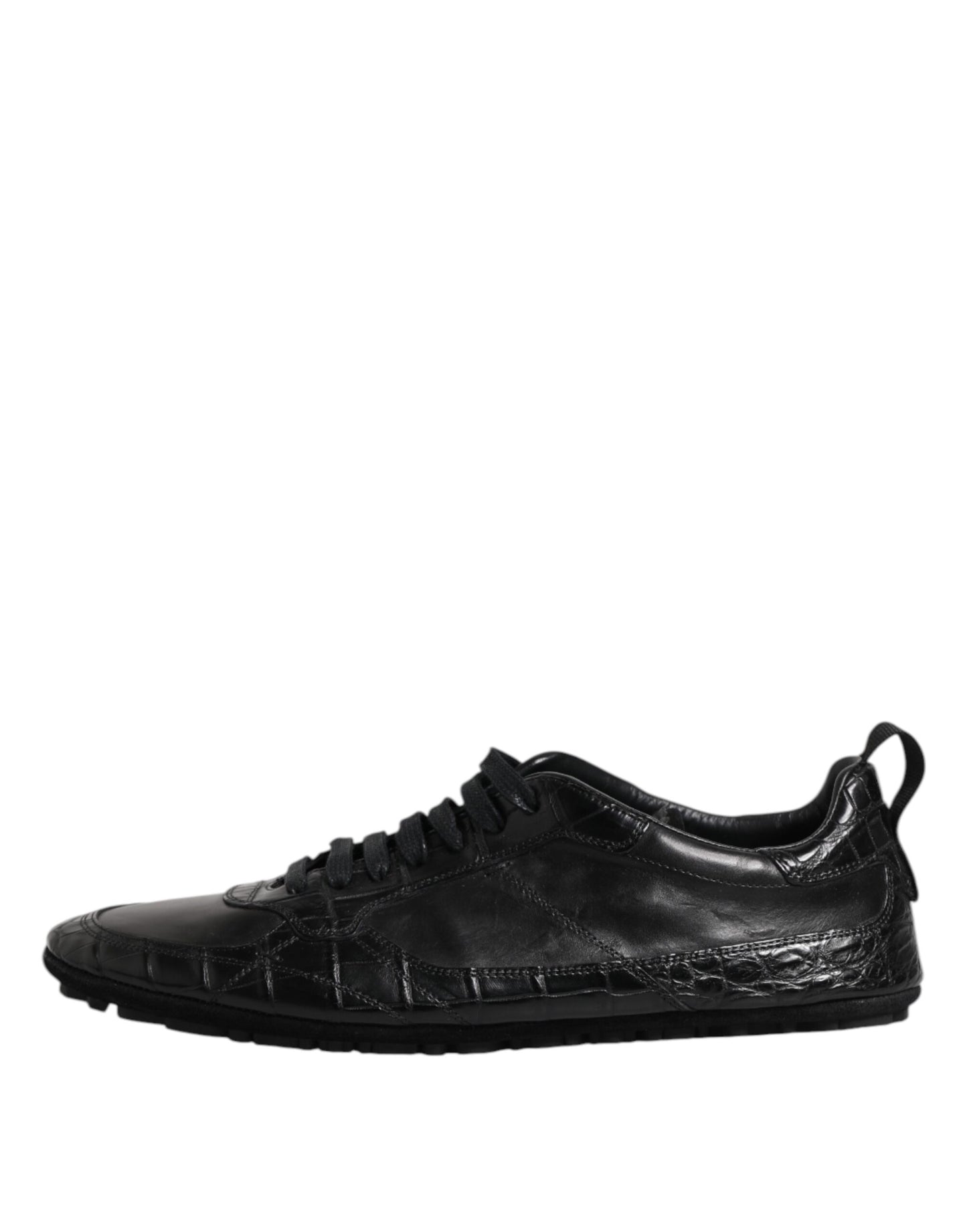 Baskets basses en cuir exotique noir