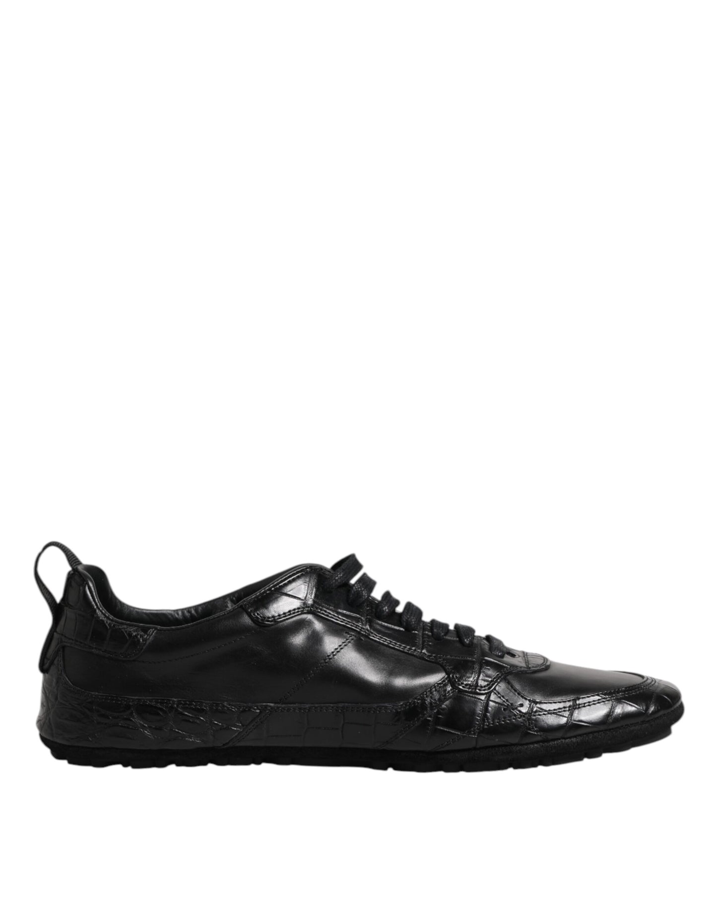 Baskets basses en cuir exotique noir