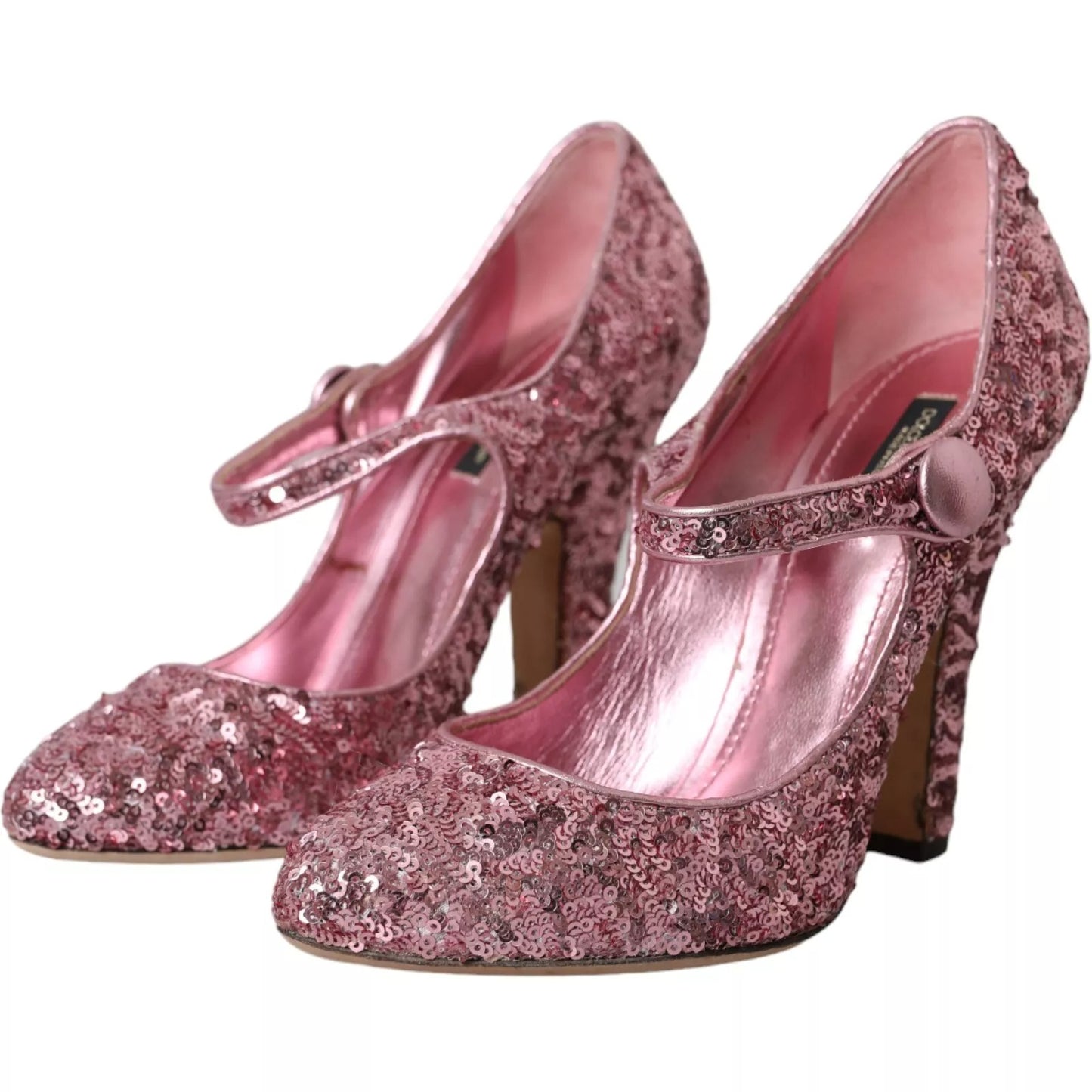 Zapatos de tacón alto Mary Jane con lentejuelas rosas