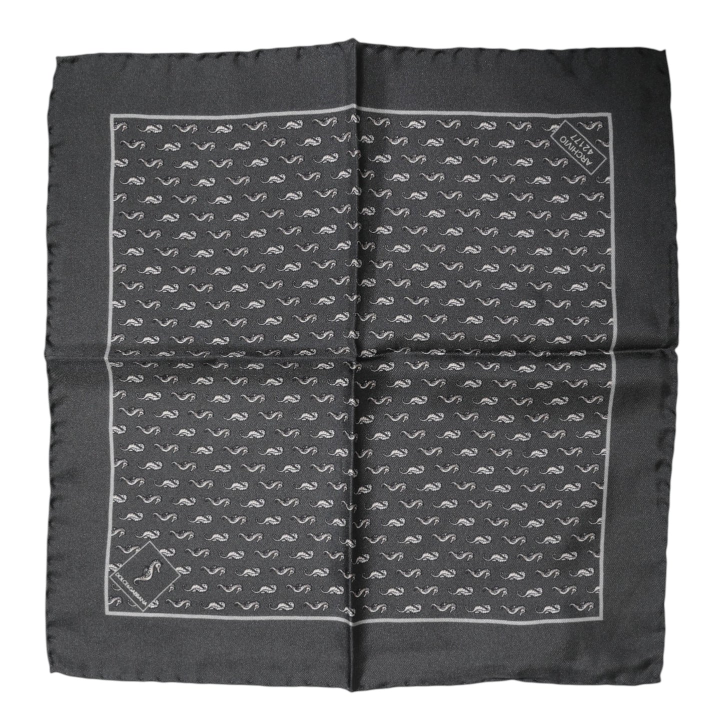 Foulard carré en soie imprimé poisson noir pour homme