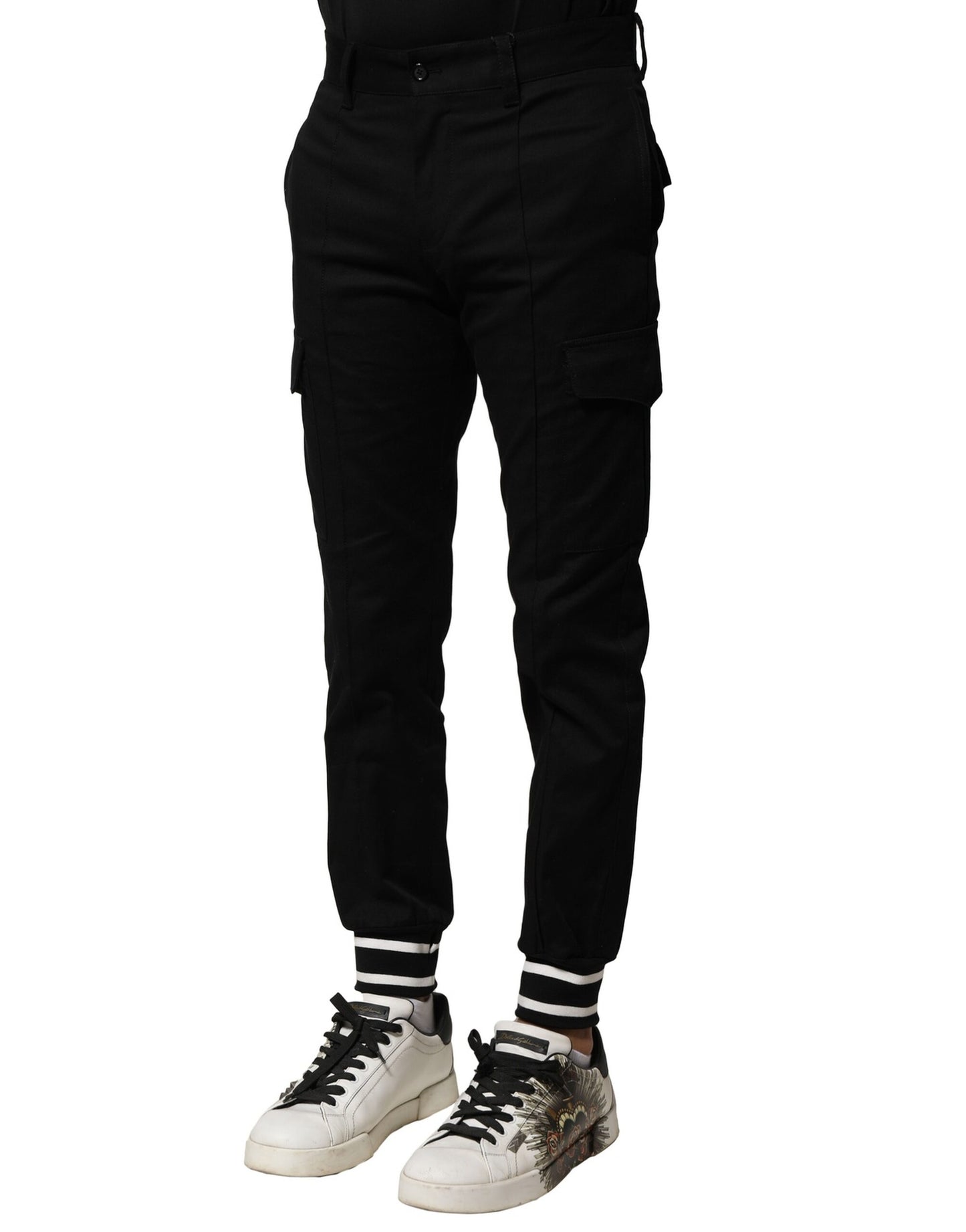 Pantalones cargo negros de algodón para hombre