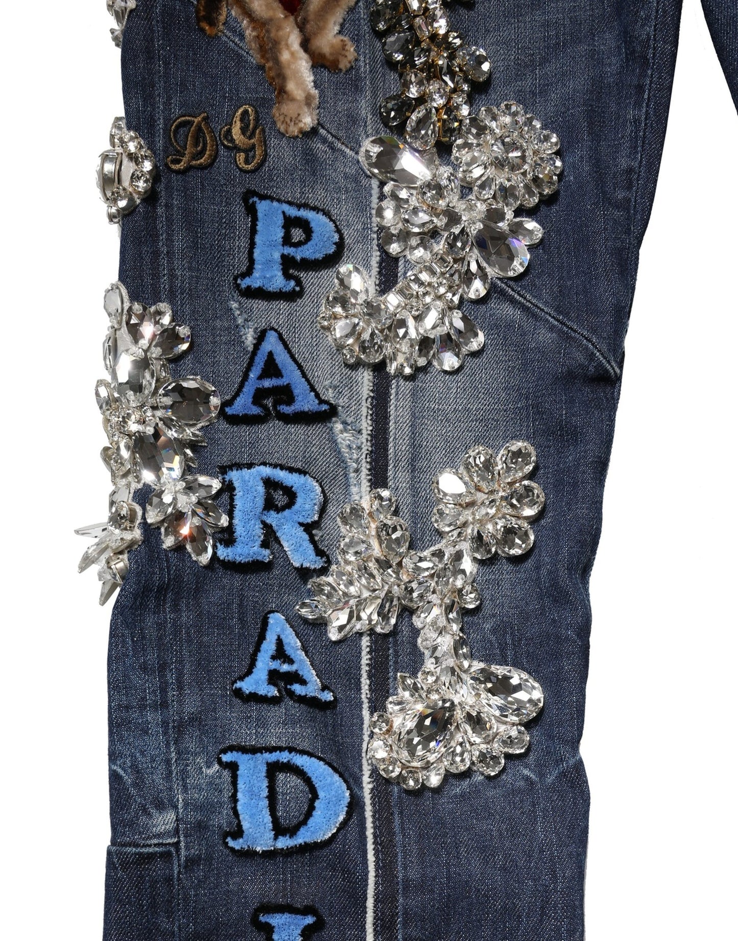 Jean en denim bleu orné de strass et de coton