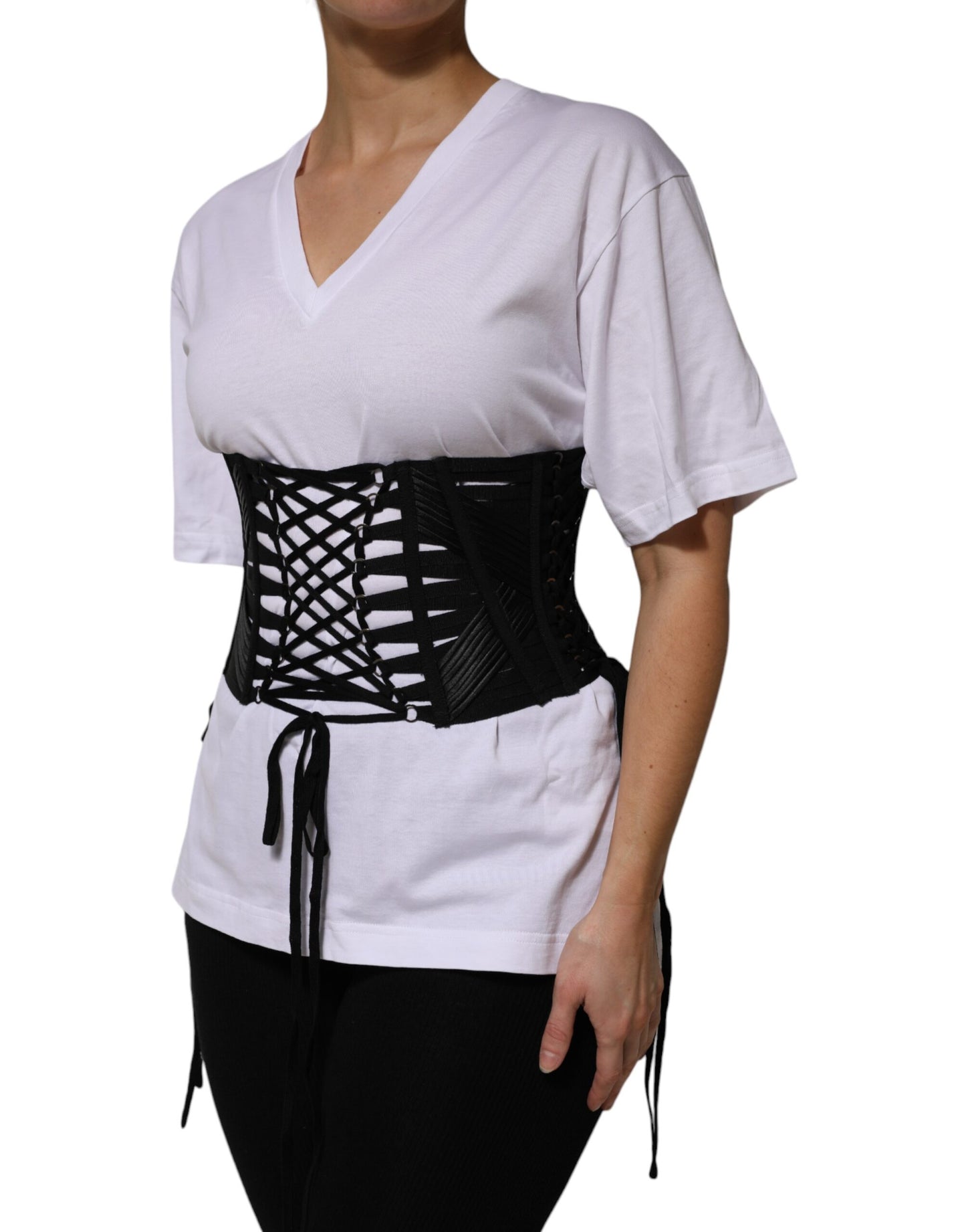 Ceinture corset à lacets en coton noir