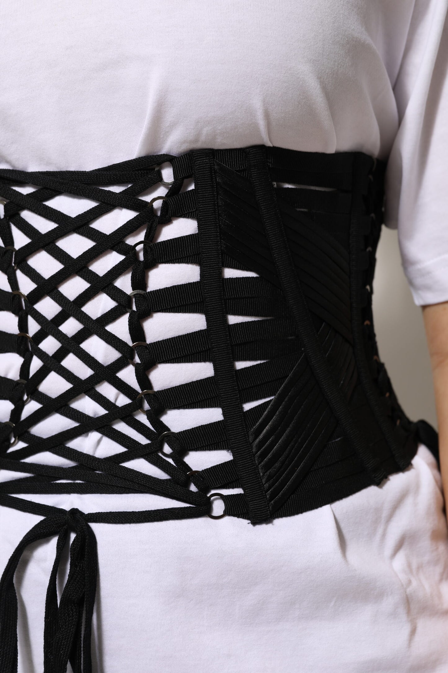 Ceinture corset à lacets en coton noir