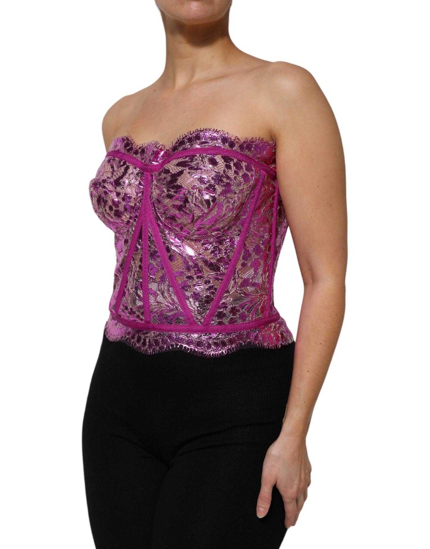 Blusa corsé sin mangas con bustier rosa