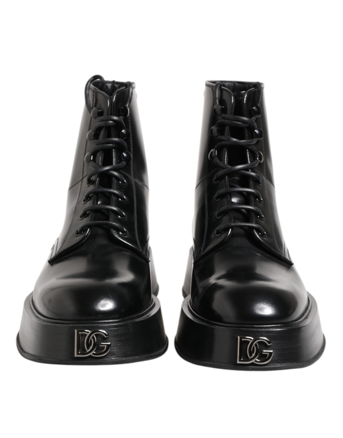 Botines de cuero negro con logo y cordones