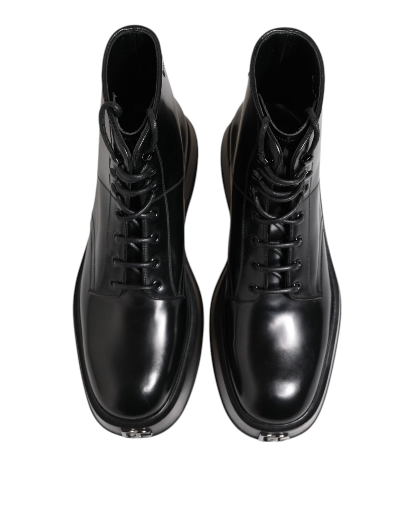 Botines de cuero negro con logo y cordones