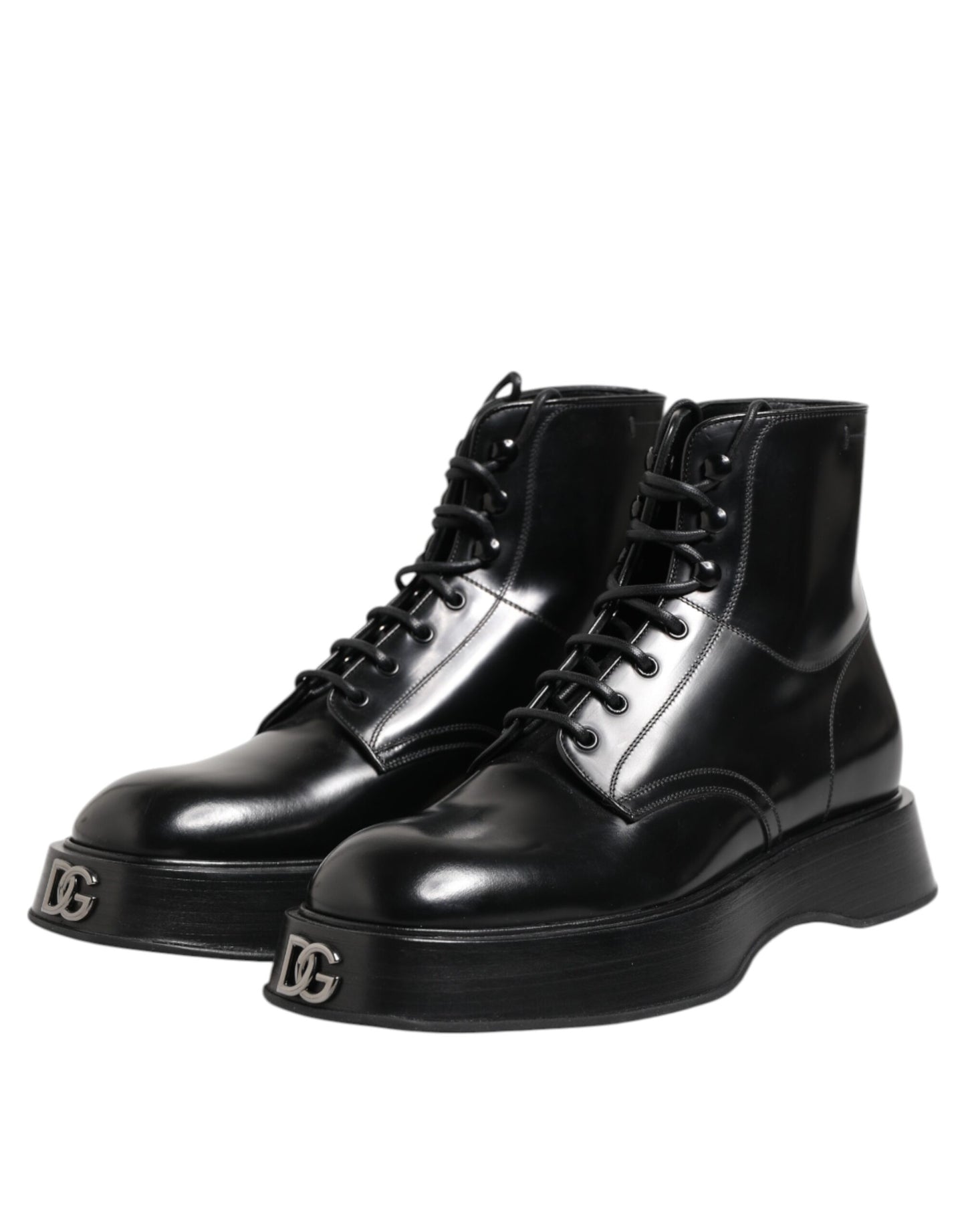 Botines de cuero negro con logo y cordones