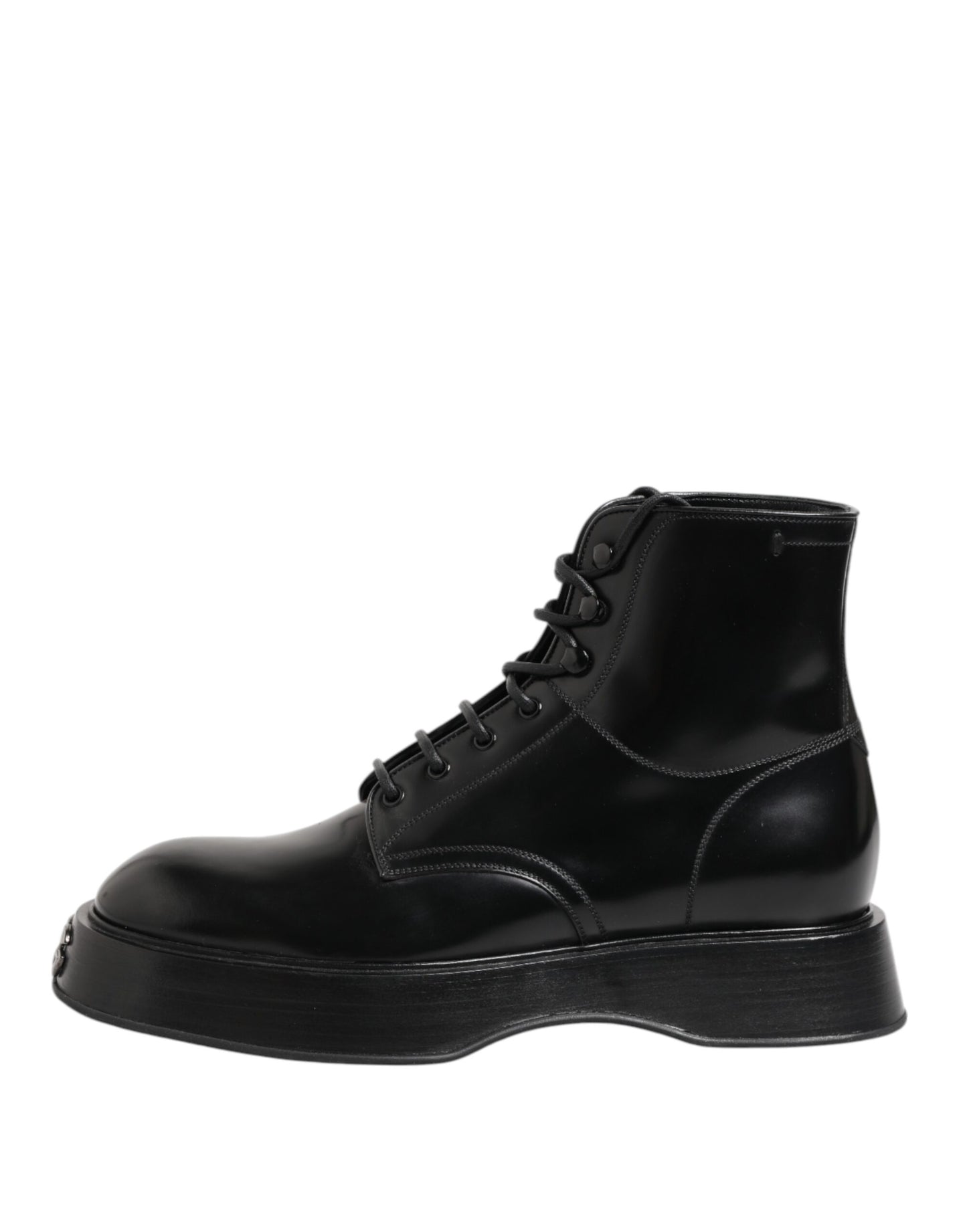 Botines de cuero negro con logo y cordones
