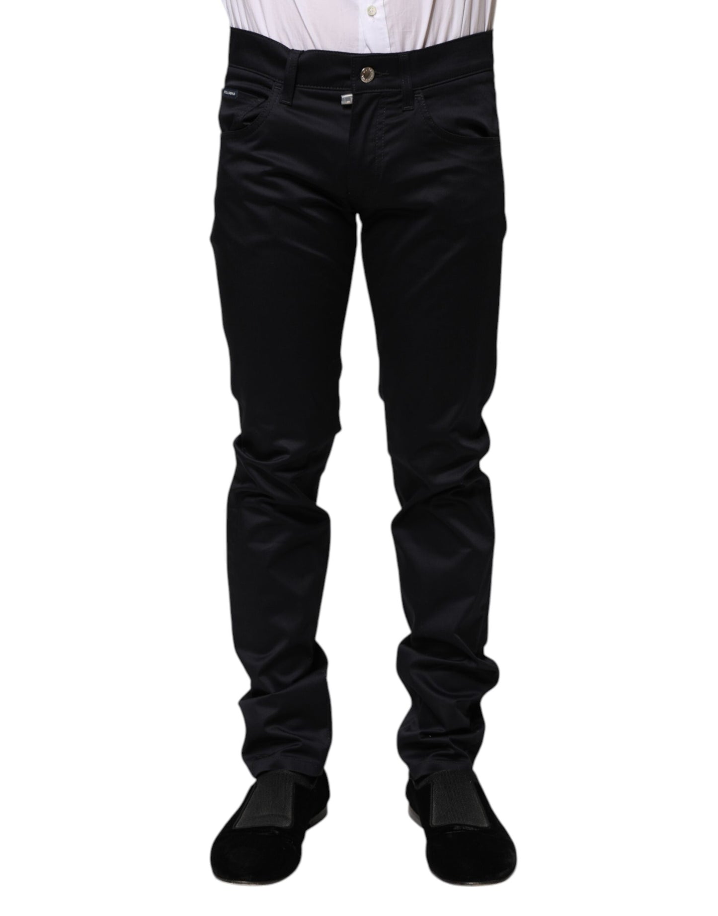 Pantalones negros ajustados de algodón con cintura media