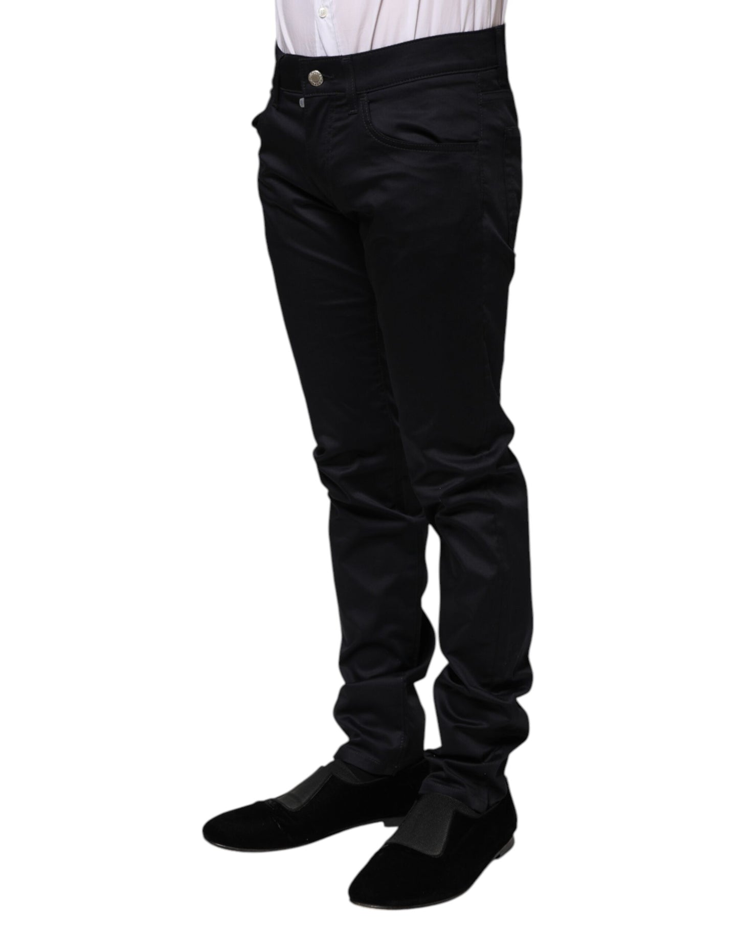 Pantalones negros ajustados de algodón con cintura media
