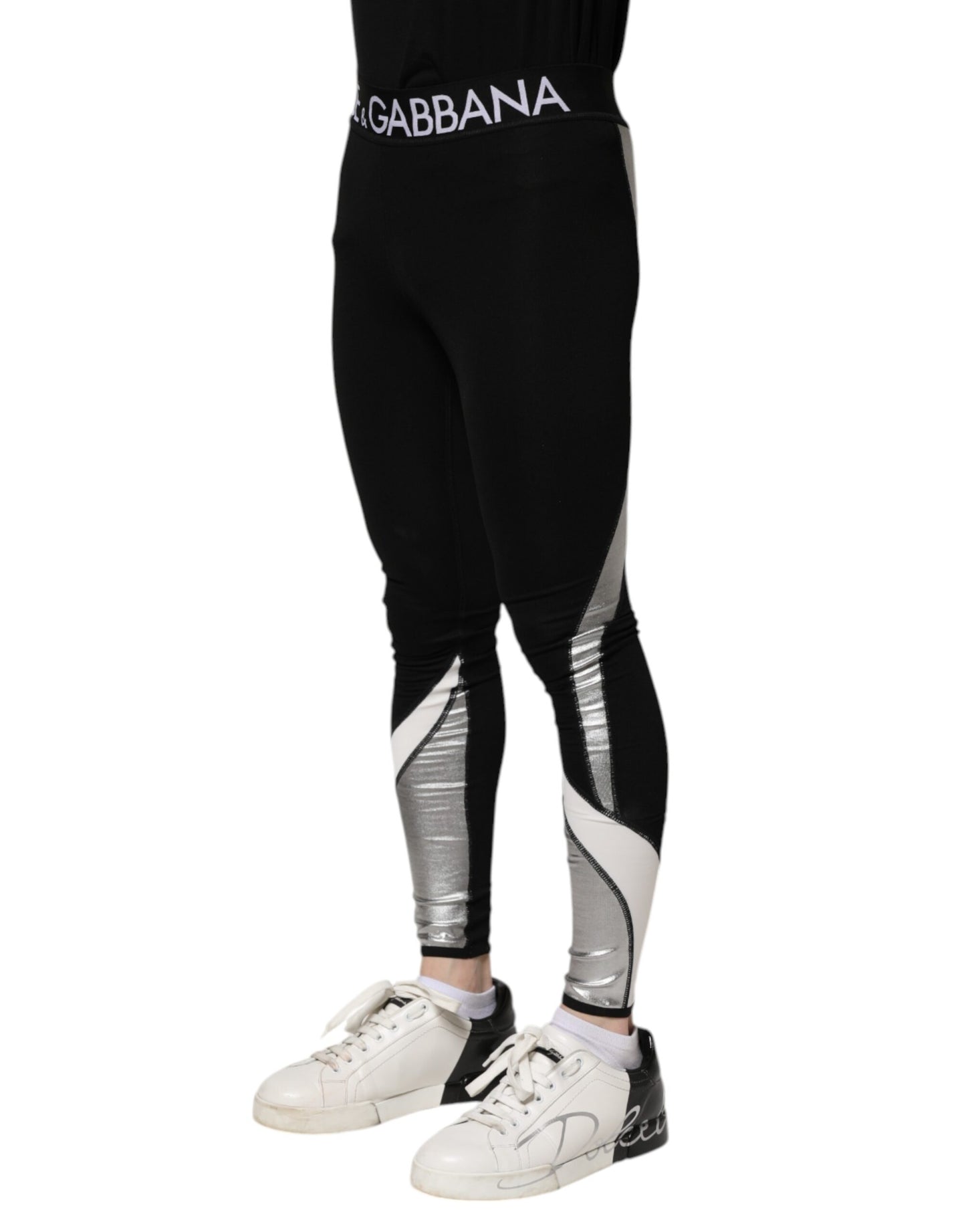 Leggings ajustados de nailon negro y plateado para hombre