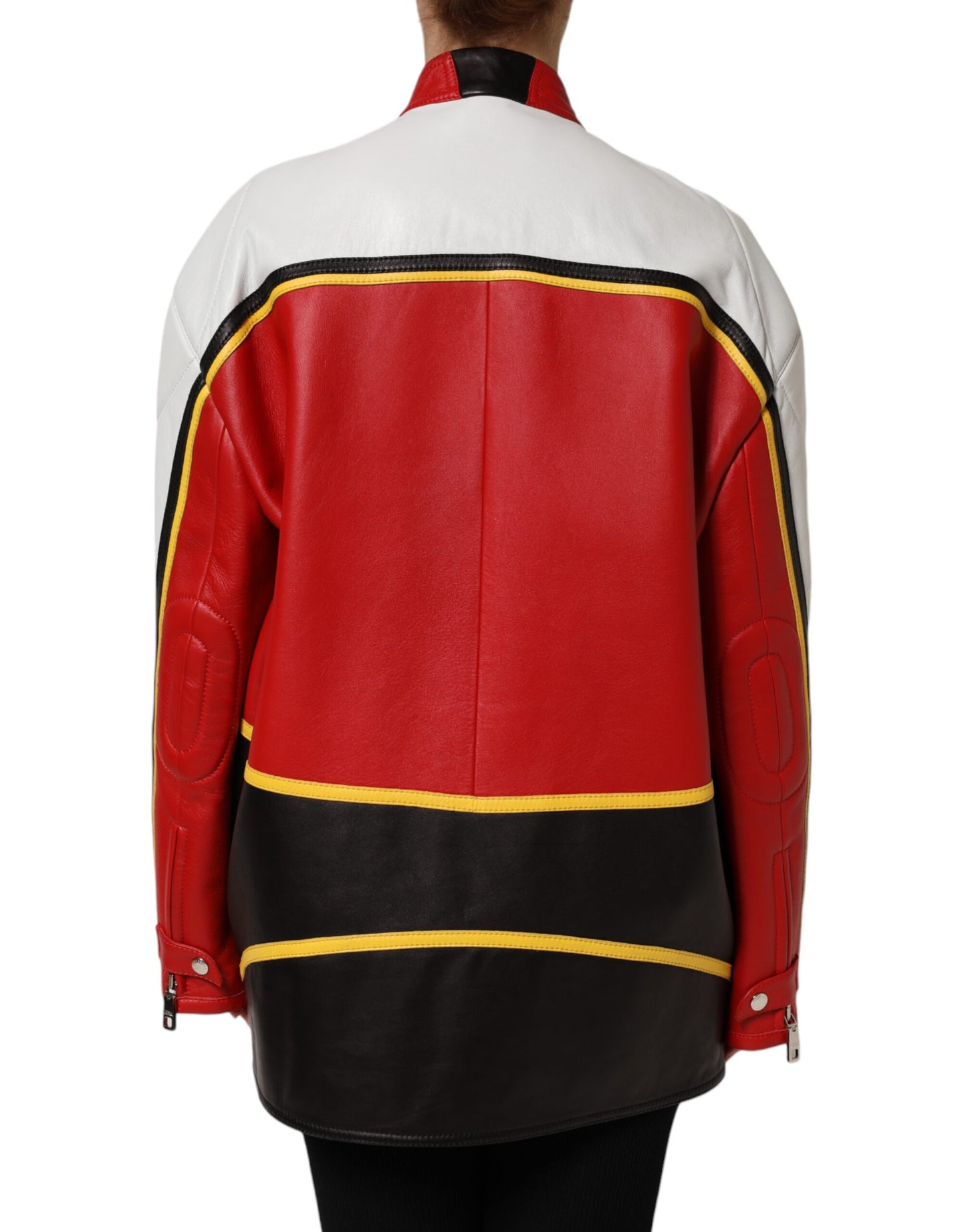 Veste de motard en cuir multicolore entièrement zippée