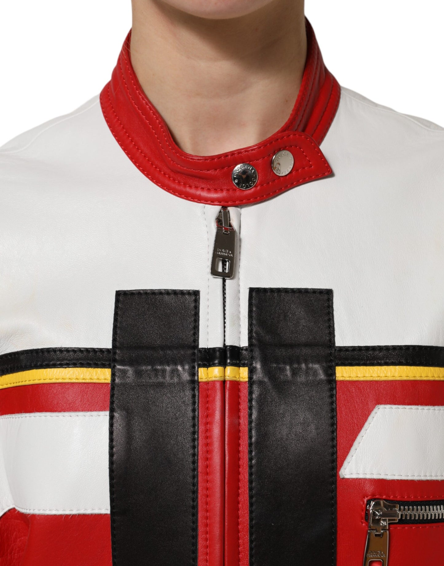 Veste de motard en cuir multicolore entièrement zippée