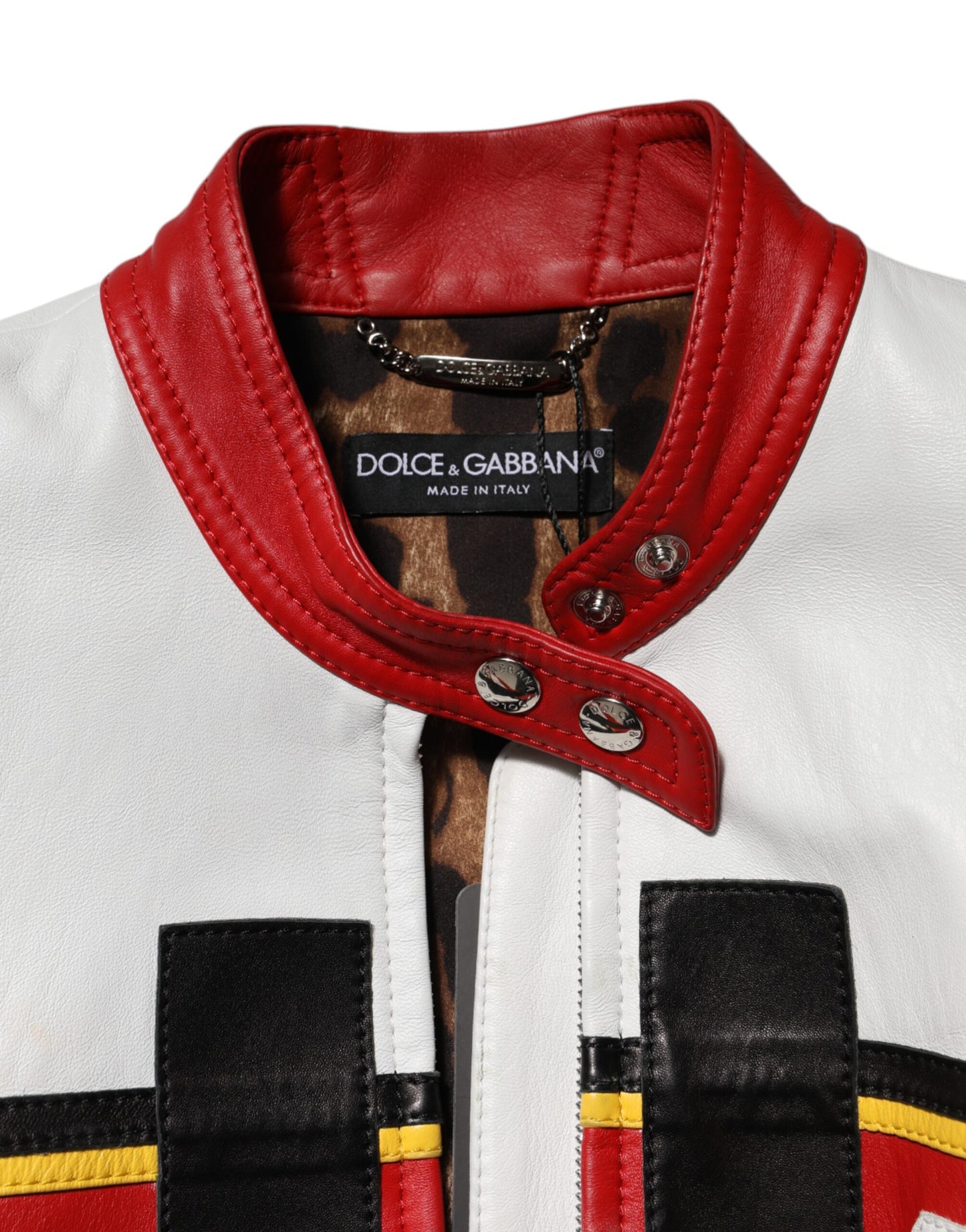 Veste de motard en cuir multicolore entièrement zippée