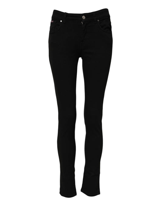 Jean skinny noir en coton taille moyenne