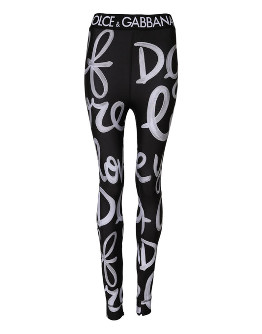 Pantalon taille moyenne en polyester noir avec logo imprimé