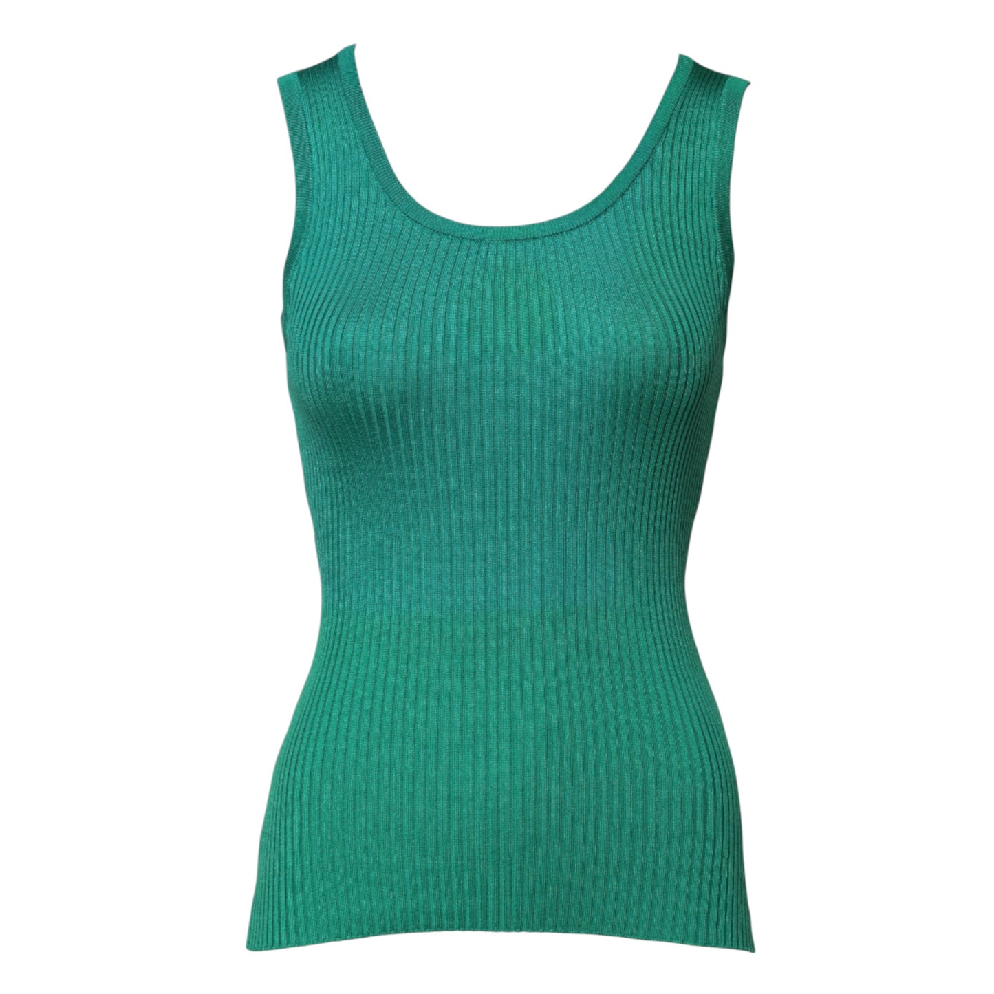 Camiseta sin mangas de cuello redondo de seda verde