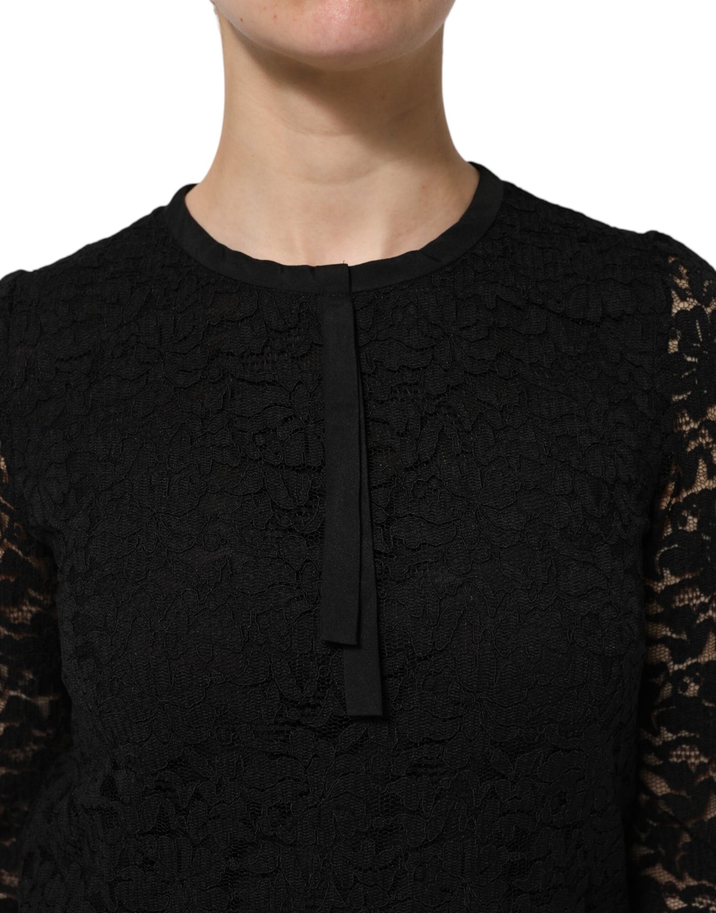 Blusa de manga larga con encaje de nailon negro
