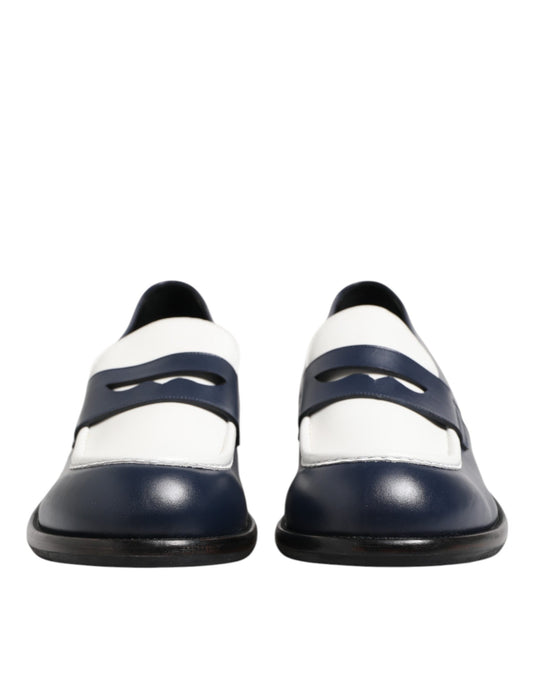 Mocassins à enfiler en cuir noir et blanc pour hommes