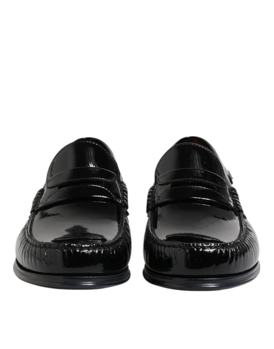 Mocasines de cuero negro sin cordones, zapatos de vestir