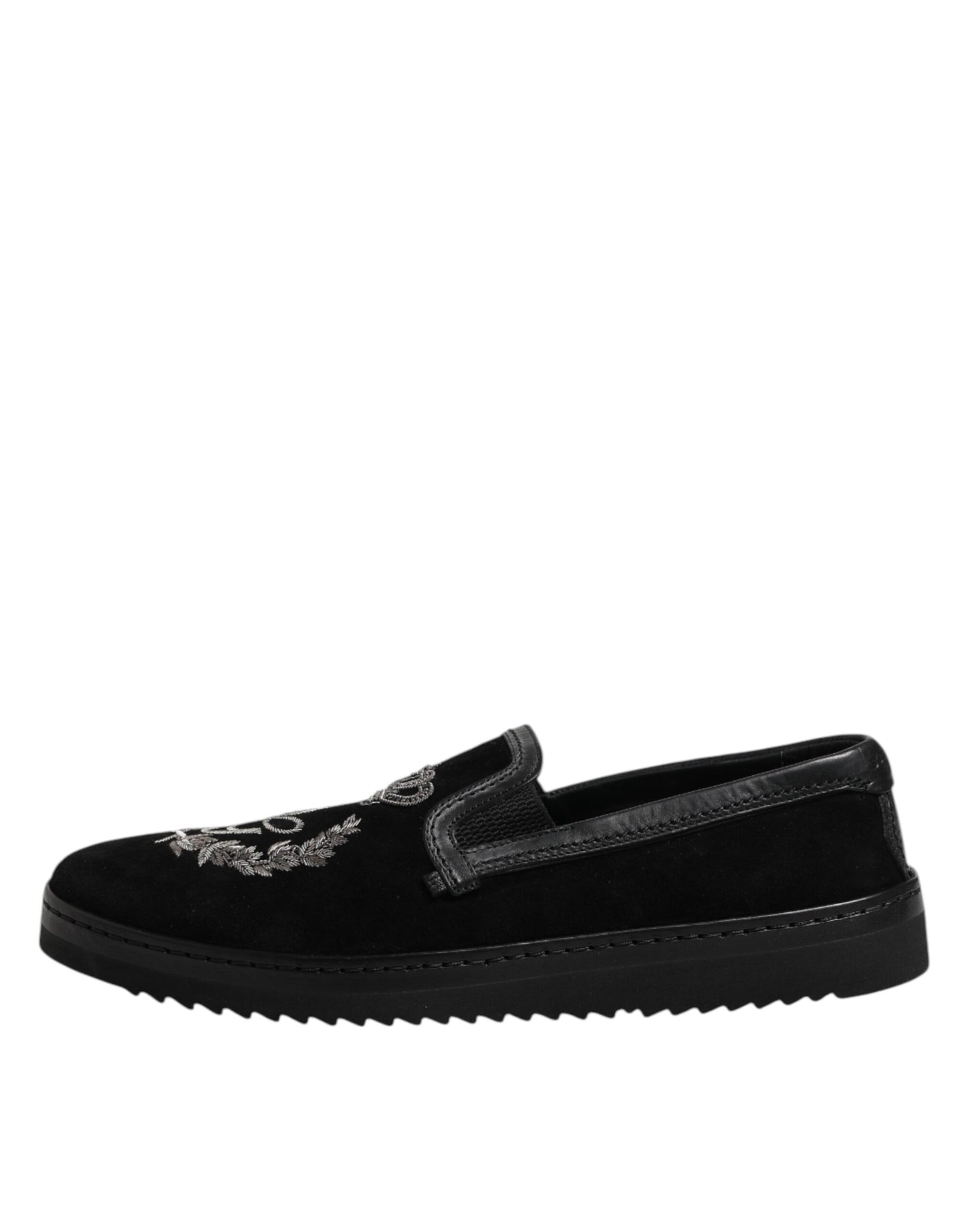 Mocasines negros con corona bordada