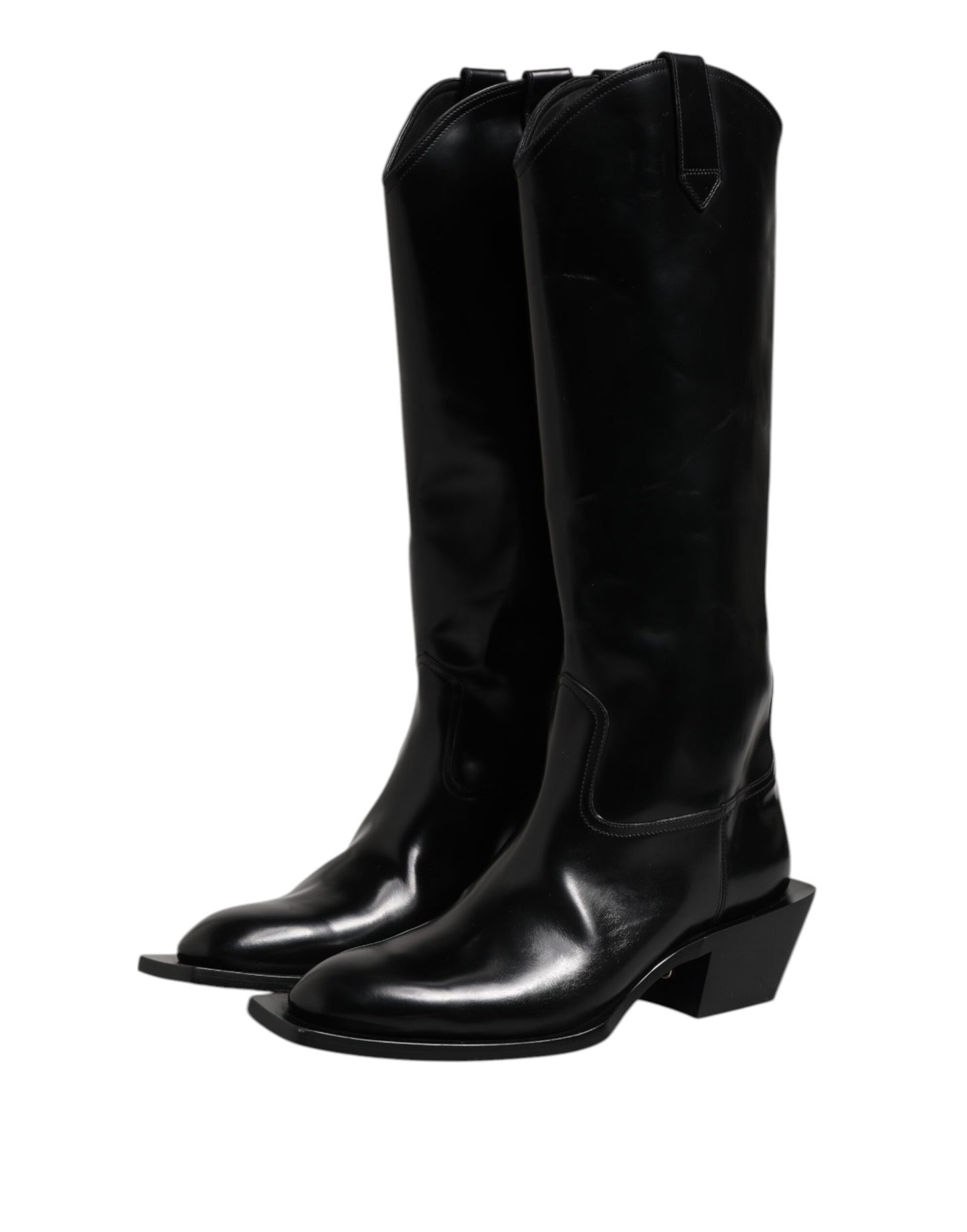 Botas altas con logotipo de piel de becerro negra