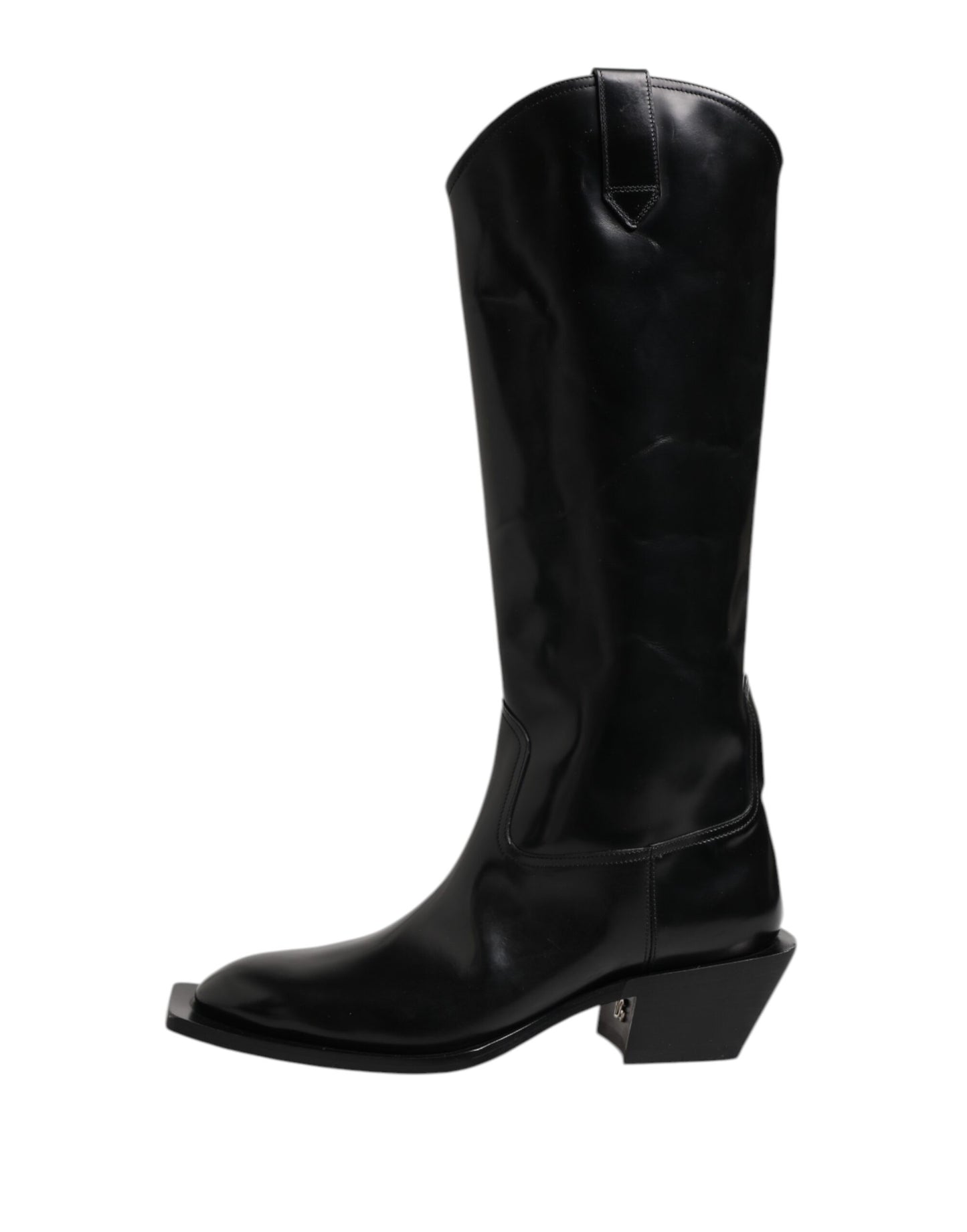 Botas altas con logotipo de piel de becerro negra