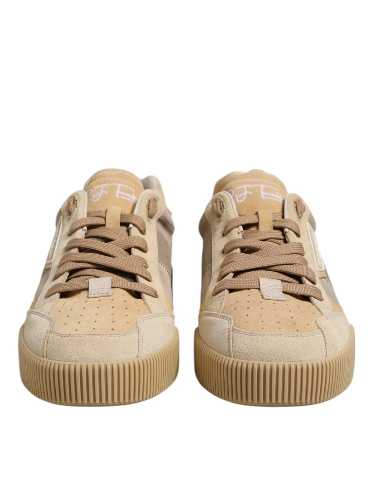 Zapatillas bajas de cuero beige con cordones