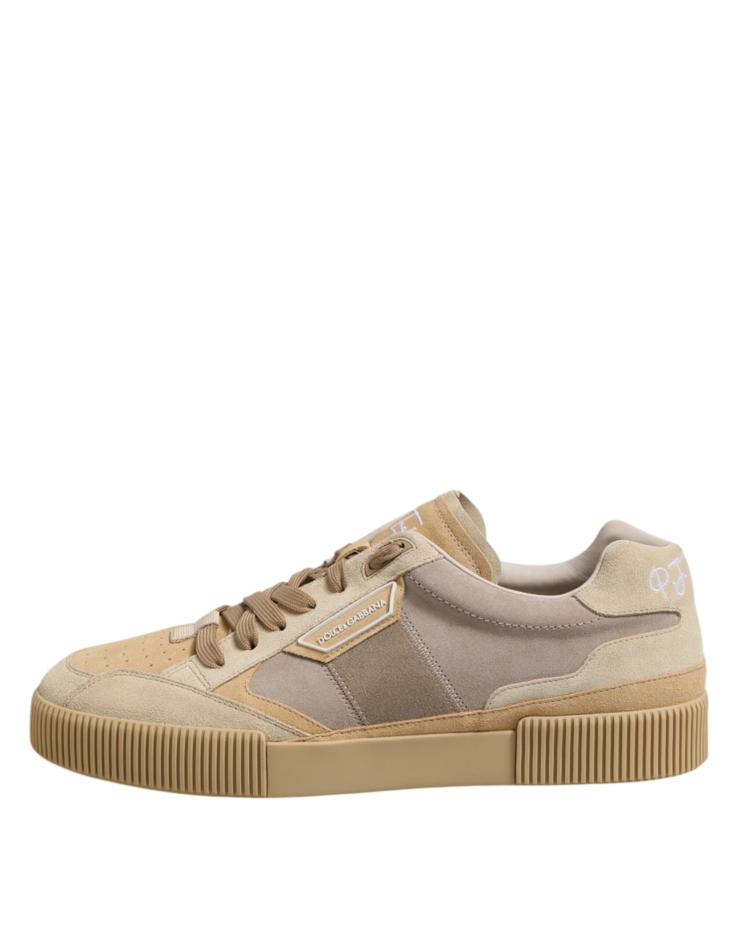 Zapatillas bajas de cuero beige con cordones