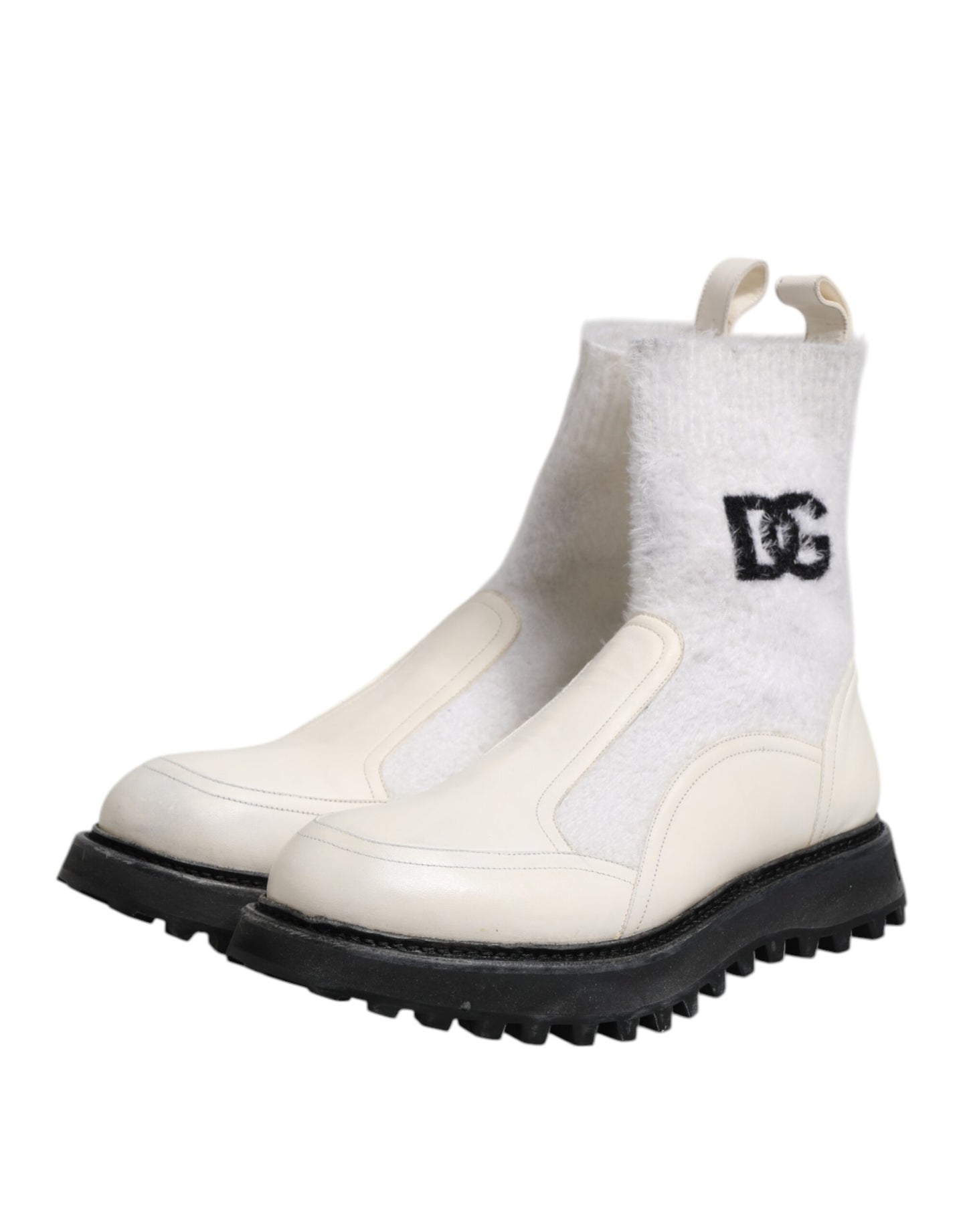 Botas de media caña con logotipo DG en blanco y beige