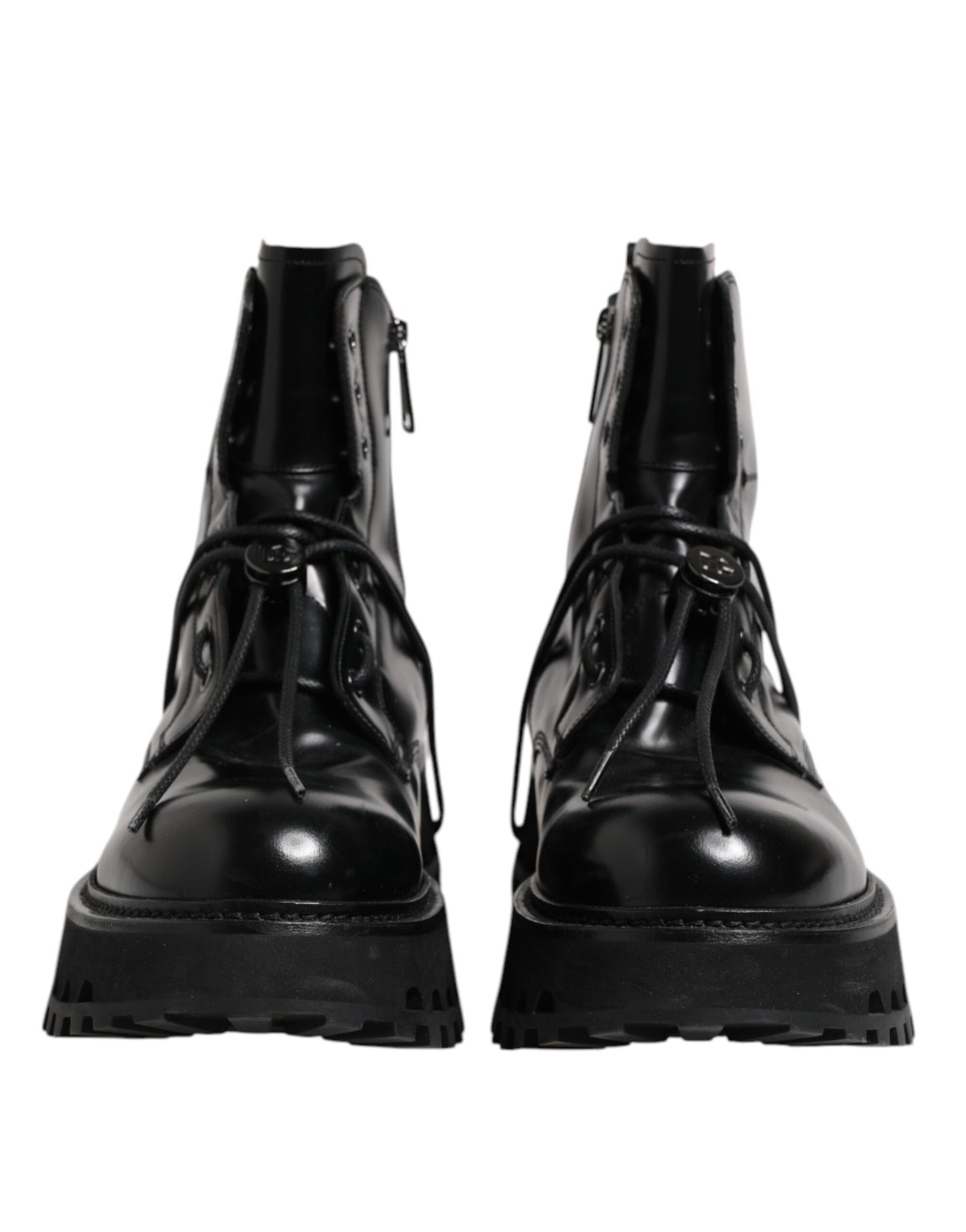 Botines de cuero negro con logo y cordones