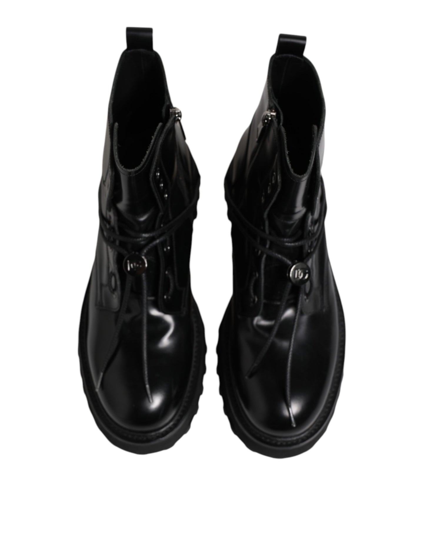 Botines de cuero negro con logo y cordones