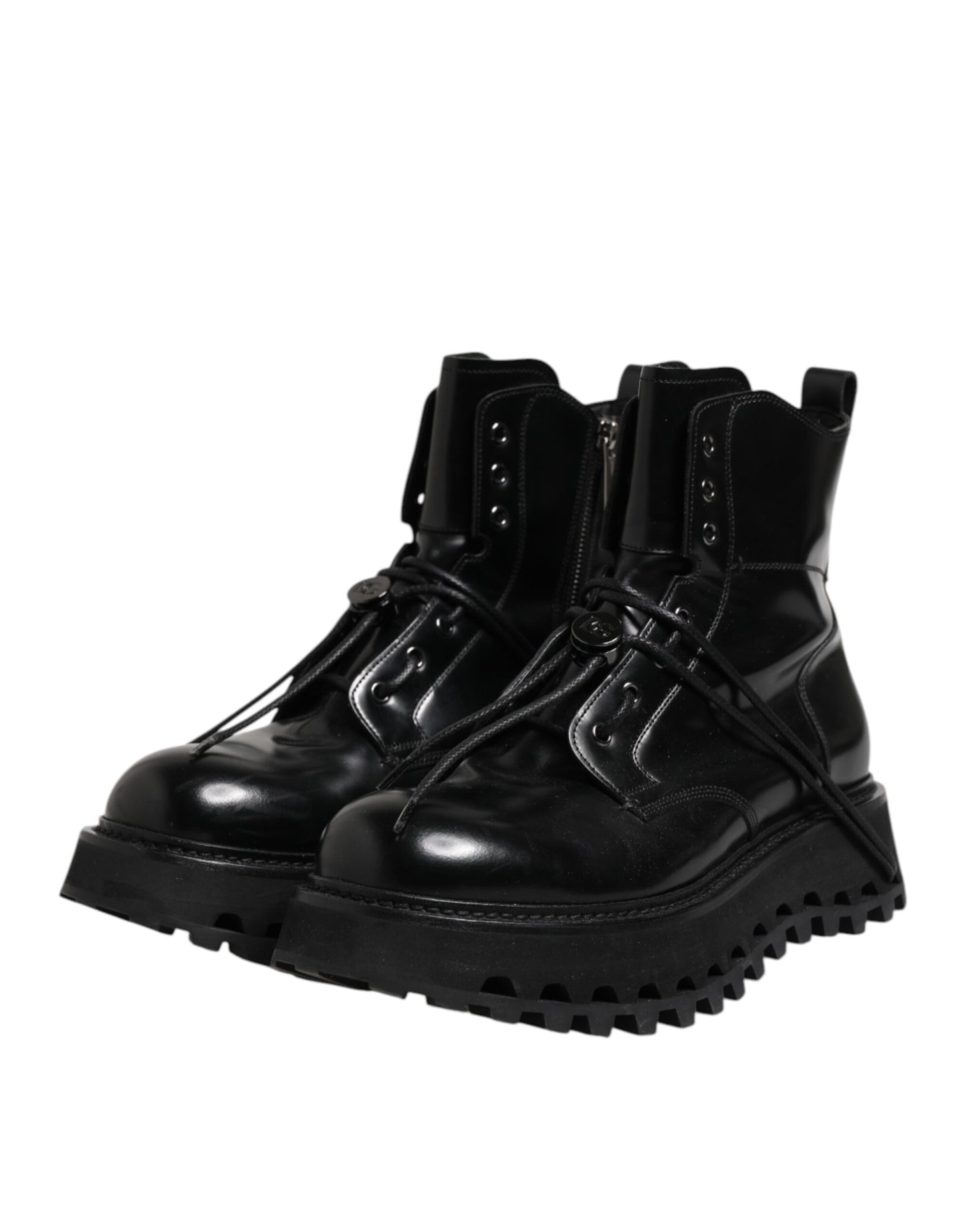 Botines de cuero negro con logo y cordones