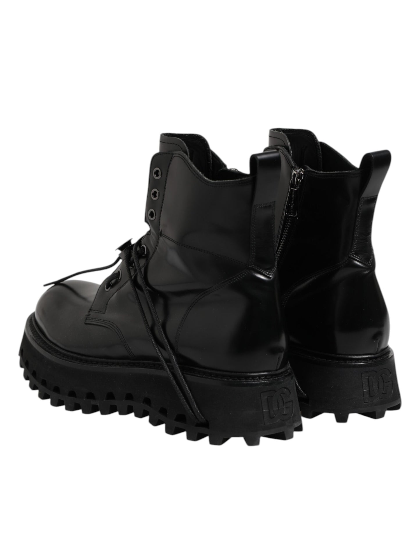 Botines de cuero negro con logo y cordones
