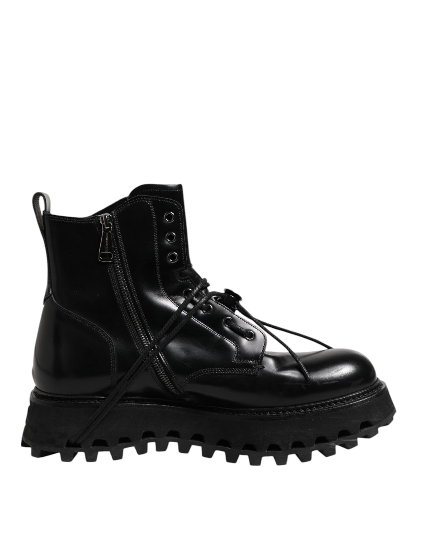 Botines de cuero negro con logo y cordones