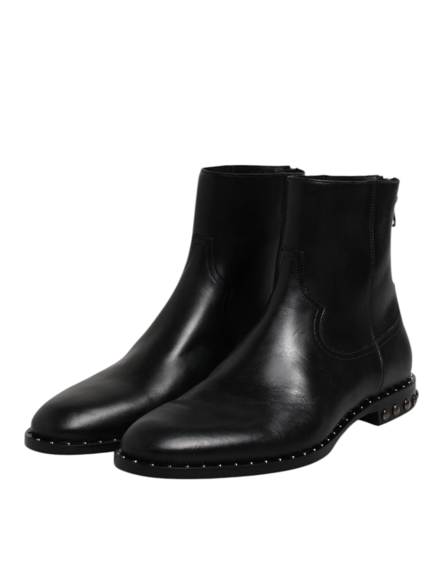 Botines de cuero negro con logo y tachuelas