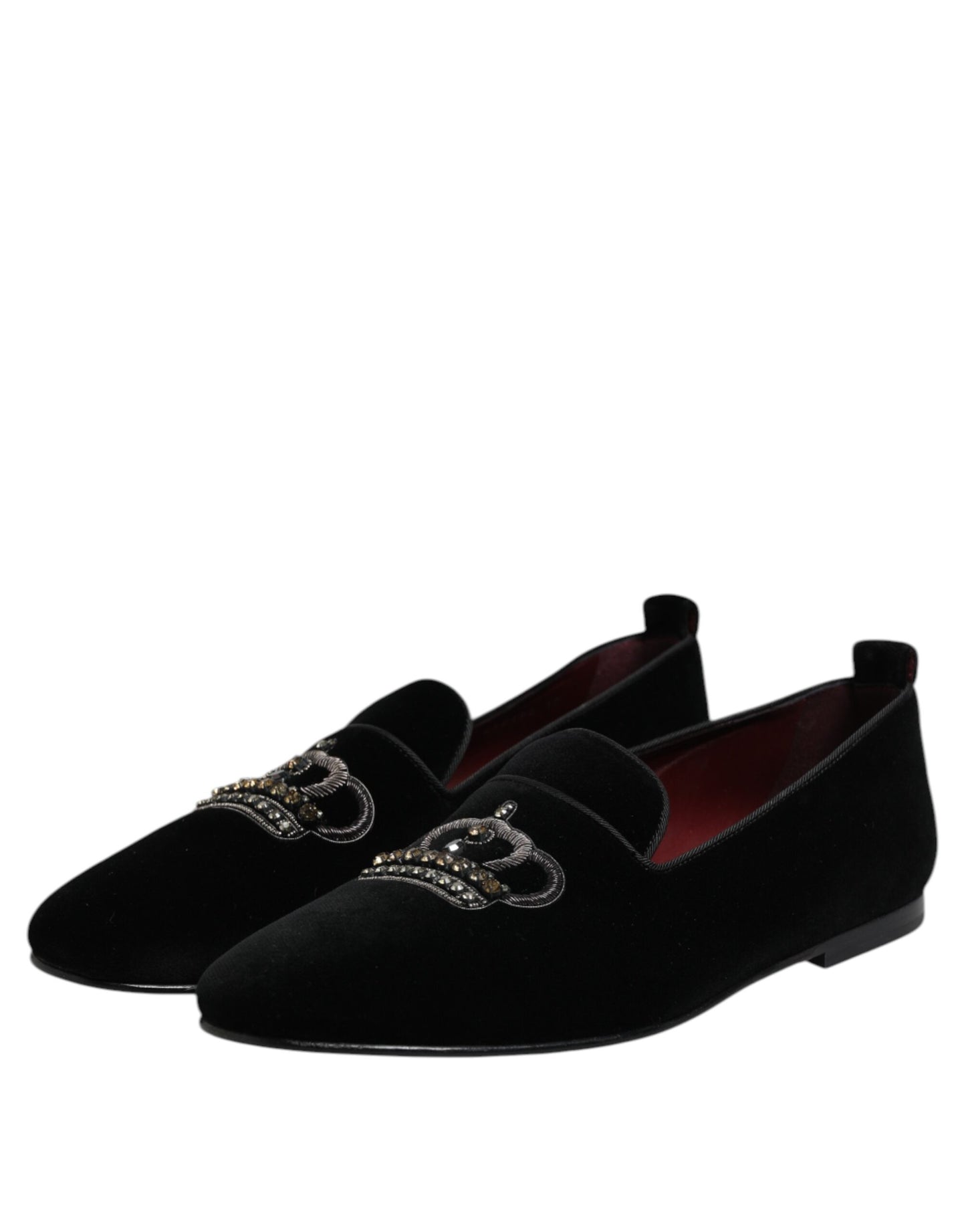 Mocasines de terciopelo negro con corona de cristal