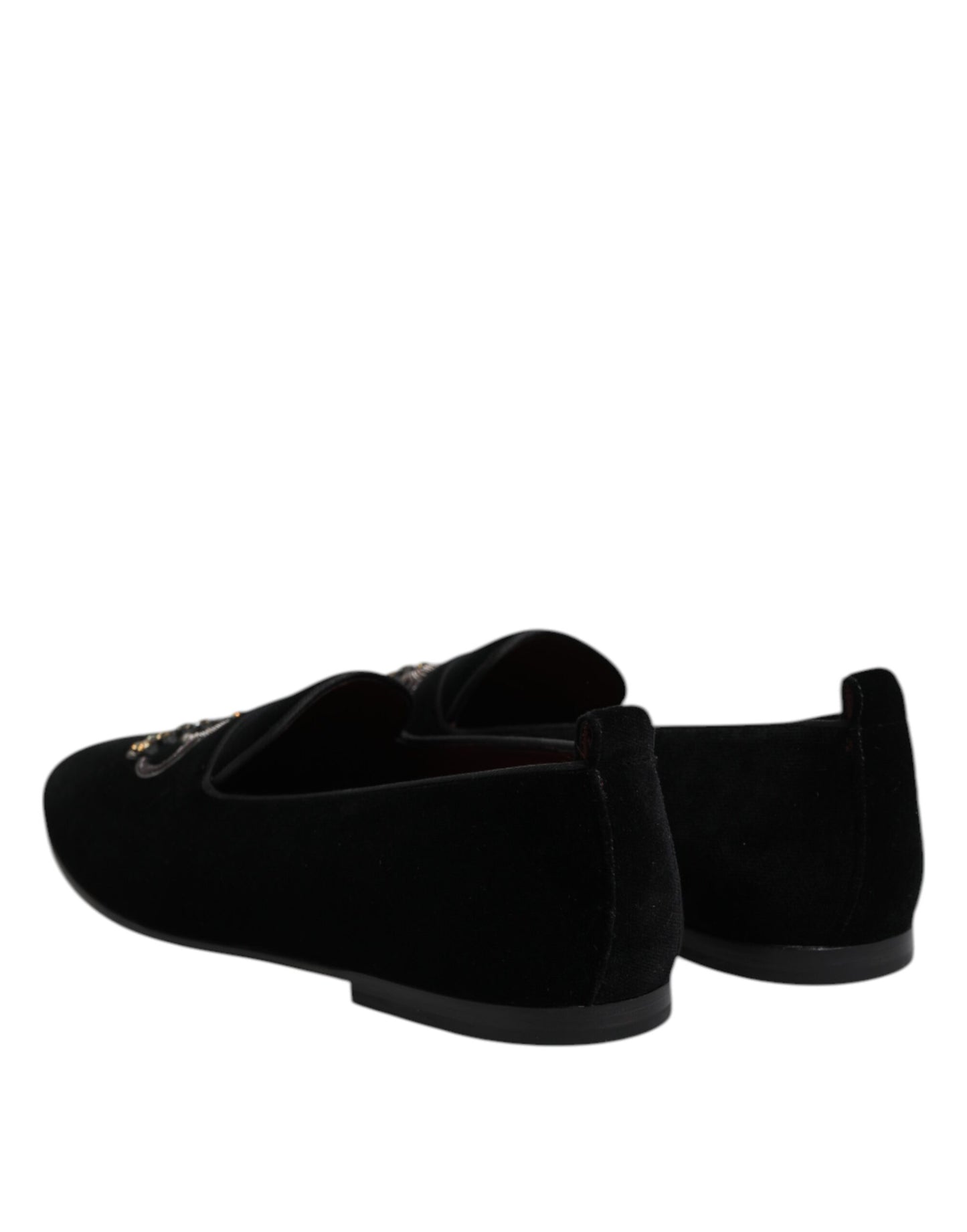Mocasines de terciopelo negro con corona de cristal