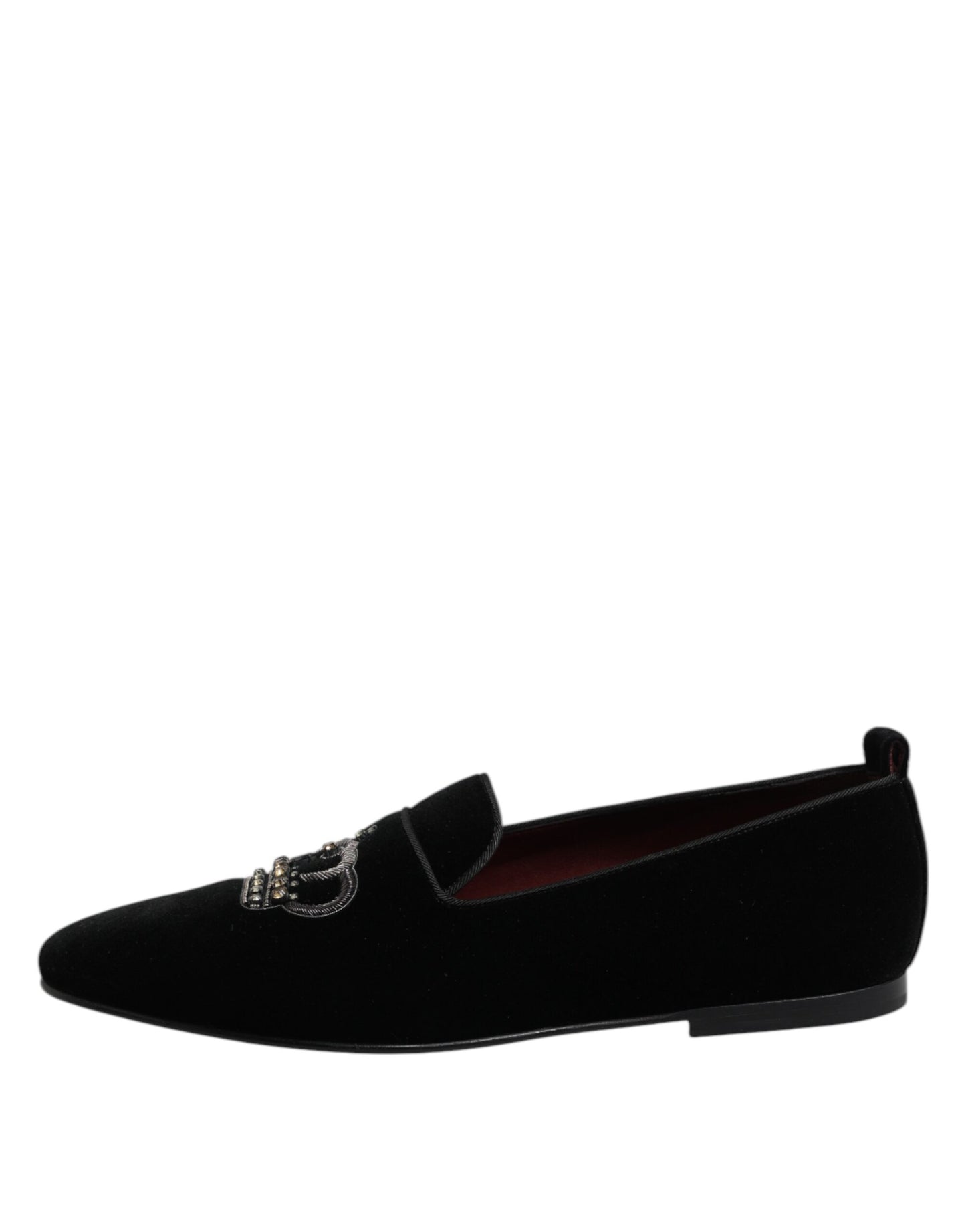 Mocasines de terciopelo negro con corona de cristal