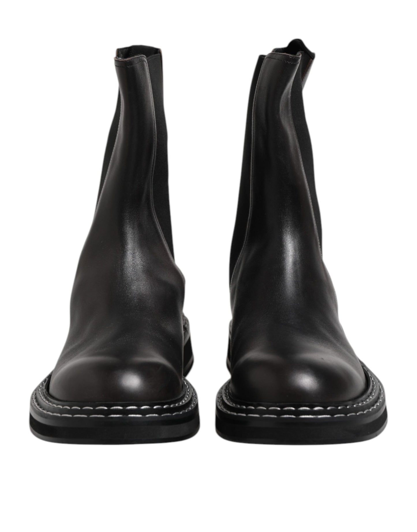 Botas de media pantorrilla de cuero negro, zapatos planos