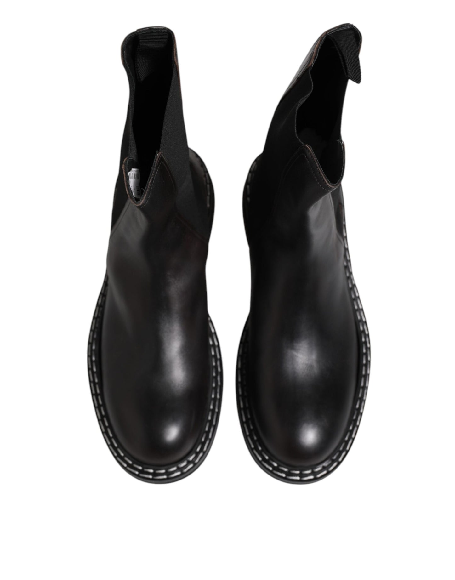 Botas de media pantorrilla de cuero negro, zapatos planos