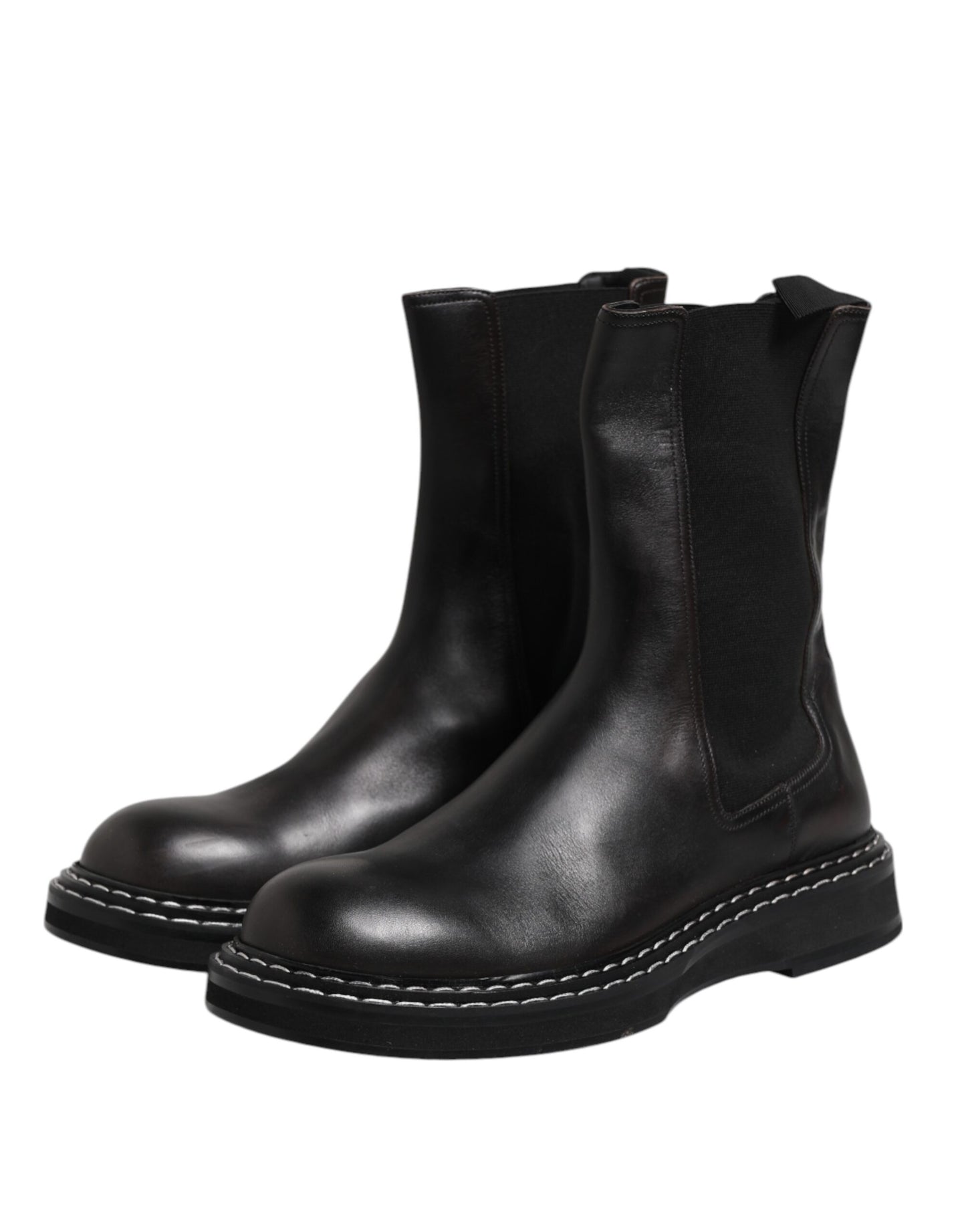 Botas de media pantorrilla de cuero negro, zapatos planos
