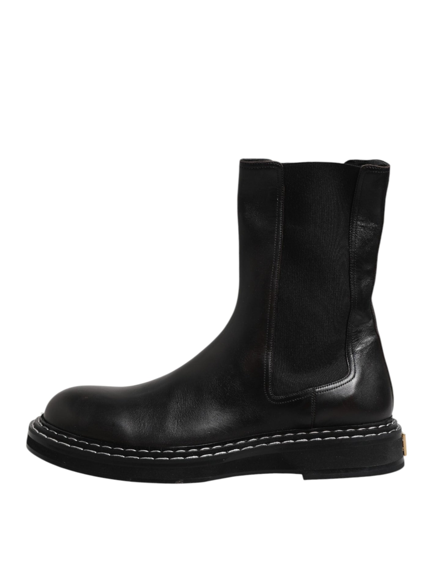 Botas de media pantorrilla de cuero negro, zapatos planos
