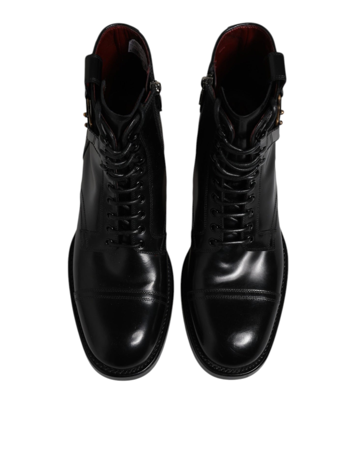 Botas de cuero negro a media pantorrilla con cordones